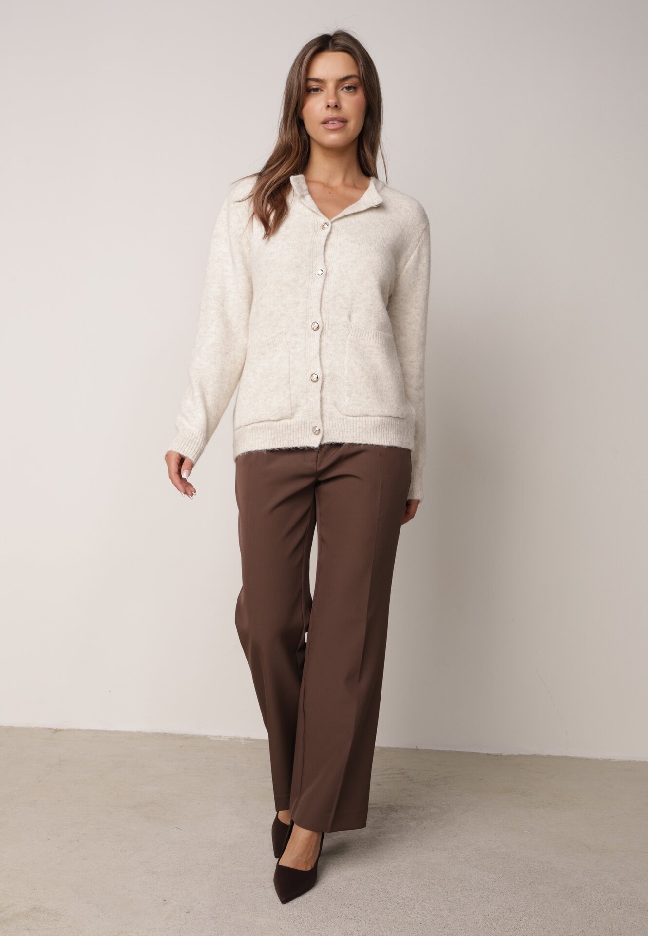j&x Cardigan cu lână și bumbac cu nasturi și buzunare elegante Orlandia Bej deschis
