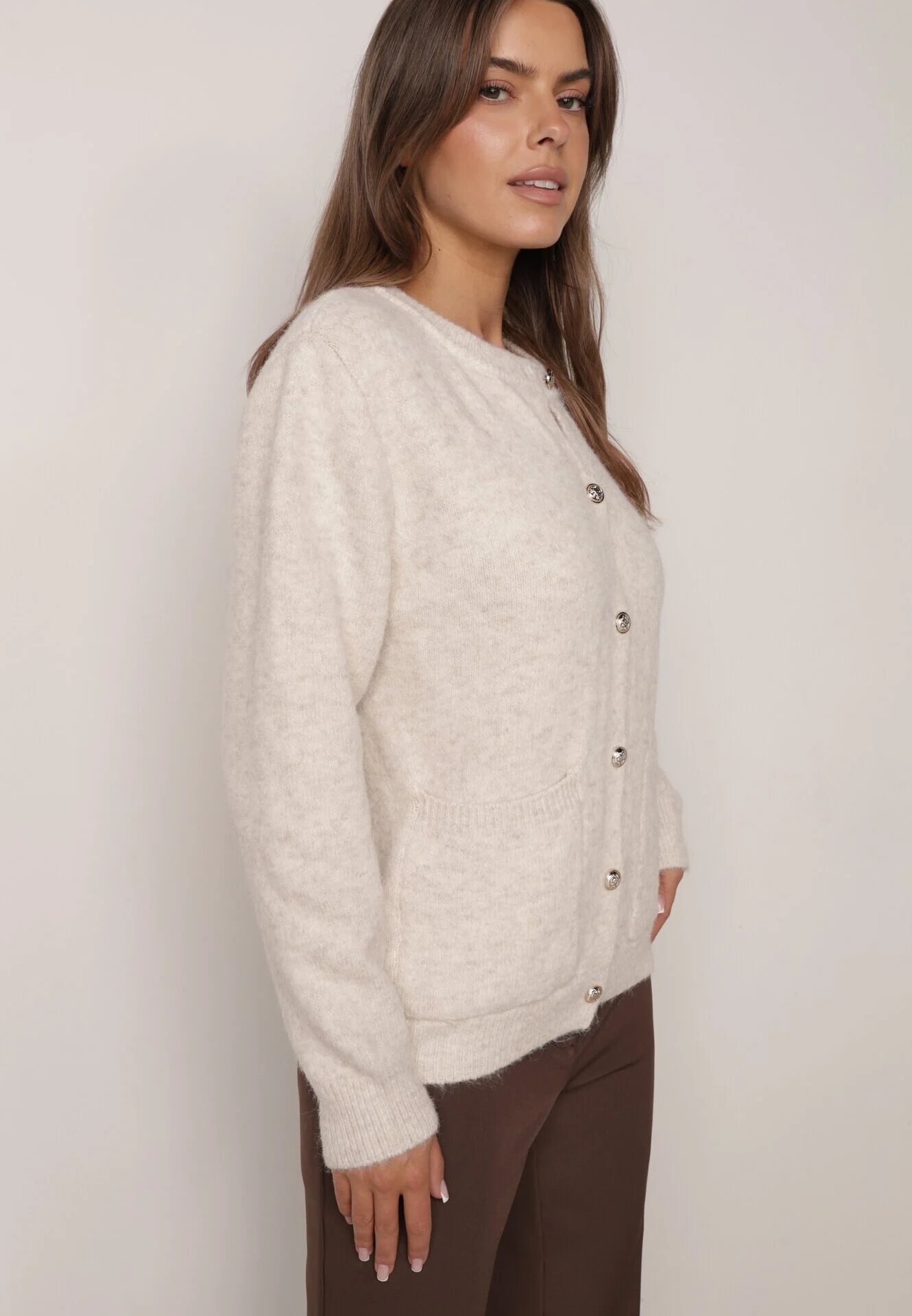 j&x Cardigan cu lână și bumbac cu nasturi și buzunare elegante Orlandia Bej deschis
