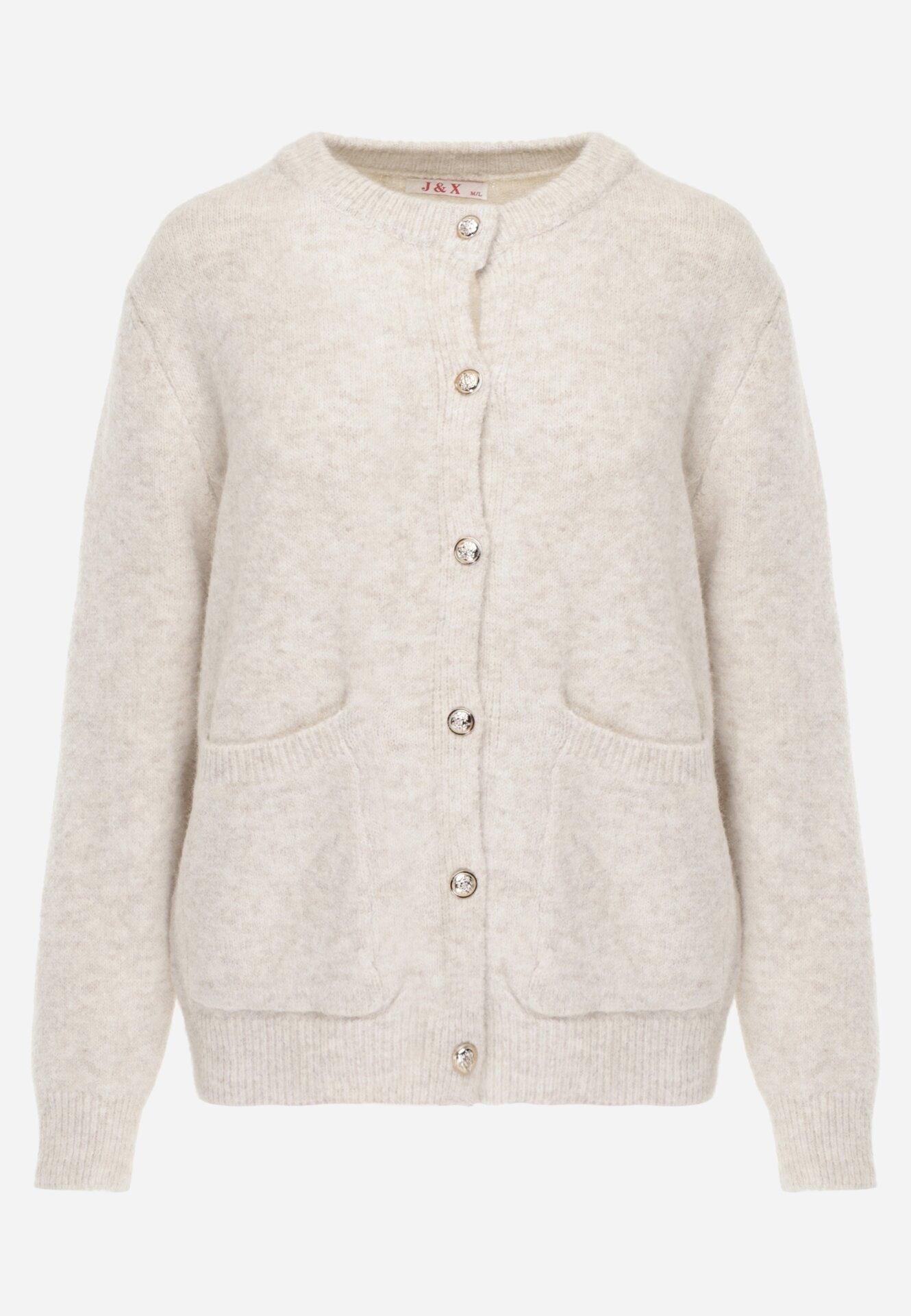 j&x Cardigan cu lână și bumbac cu nasturi și buzunare elegante Orlandia Bej deschis