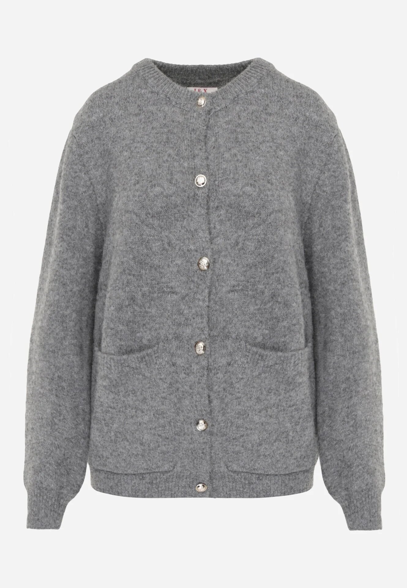 j&x Cardigan cu lână și bumbac cu nasturi și buzunare elegante Orlandia Gri