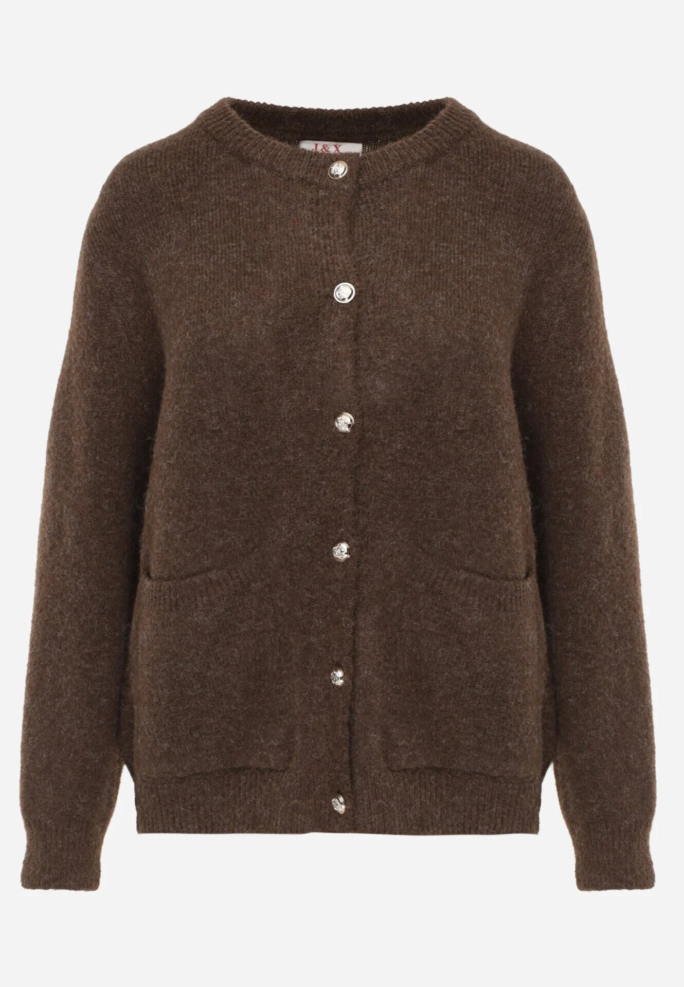 j&x Cardigan cu lână și bumbac cu nasturi și buzunare elegante Orlandia Maro