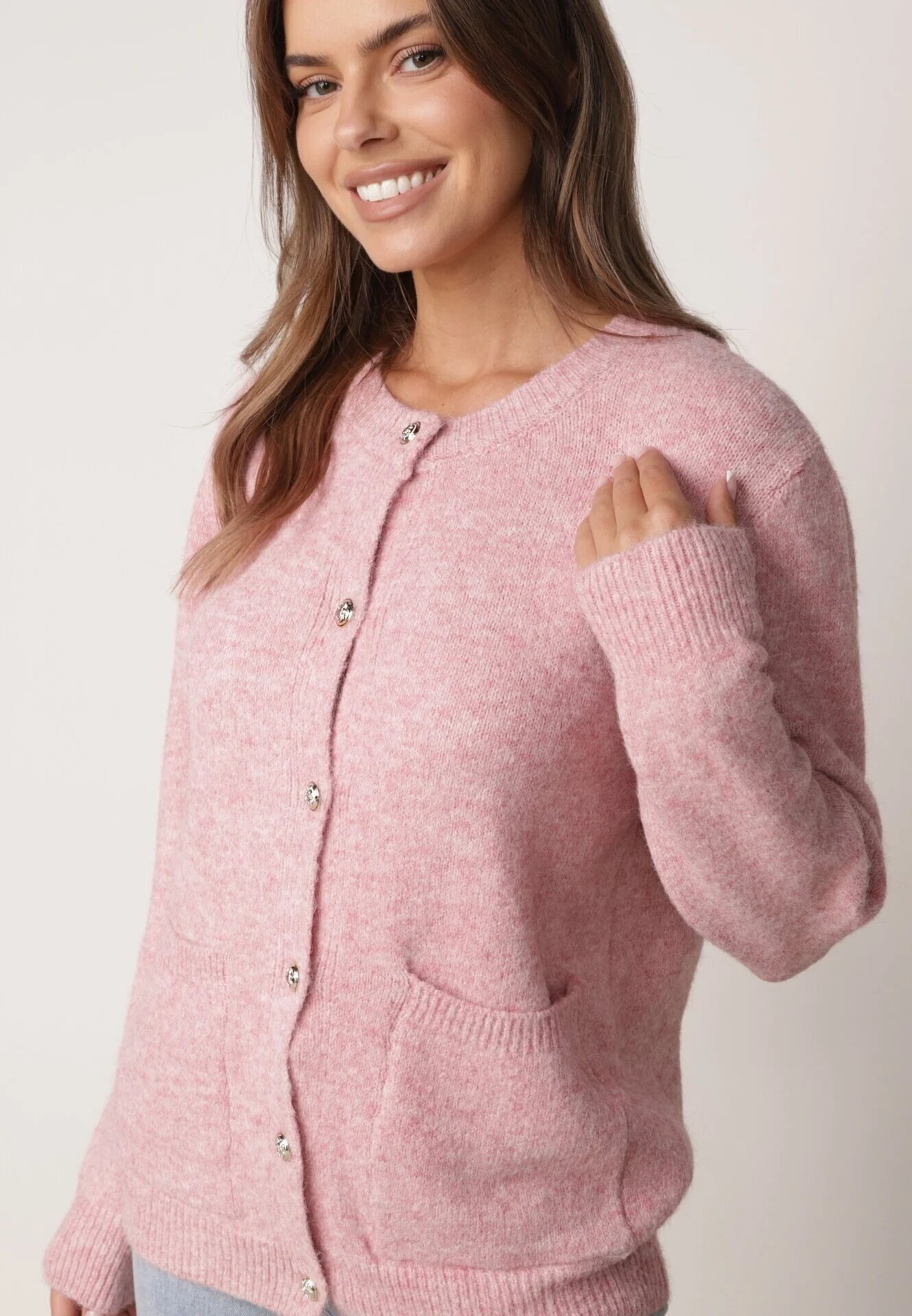 j&x Cardigan cu lână și bumbac cu nasturi și buzunare elegante Orlandia Roz