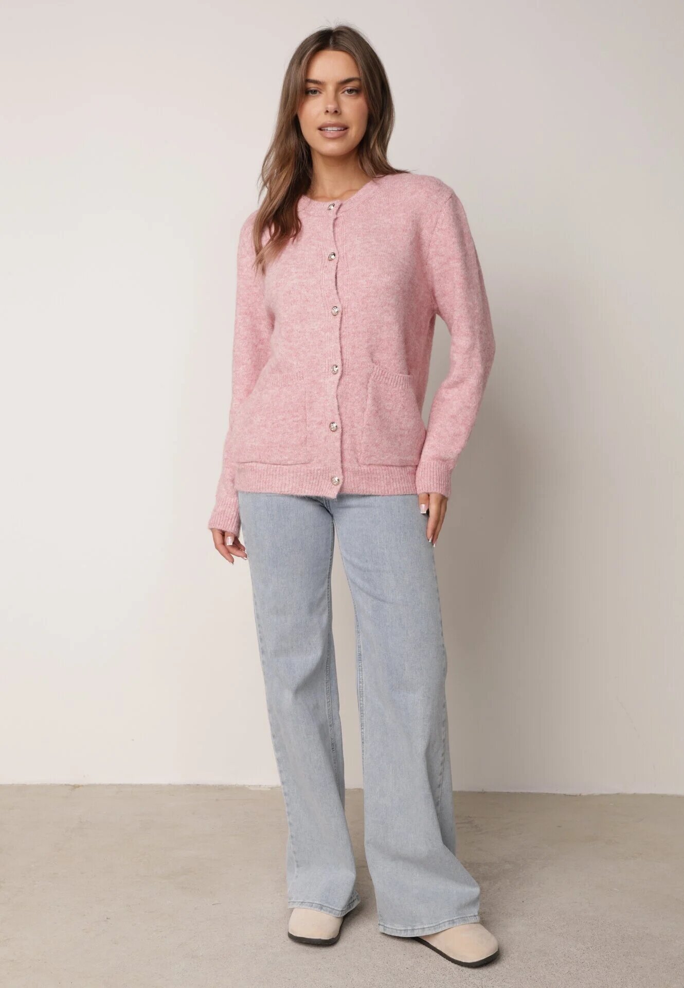 j&x Cardigan cu lână și bumbac cu nasturi și buzunare elegante Orlandia Roz