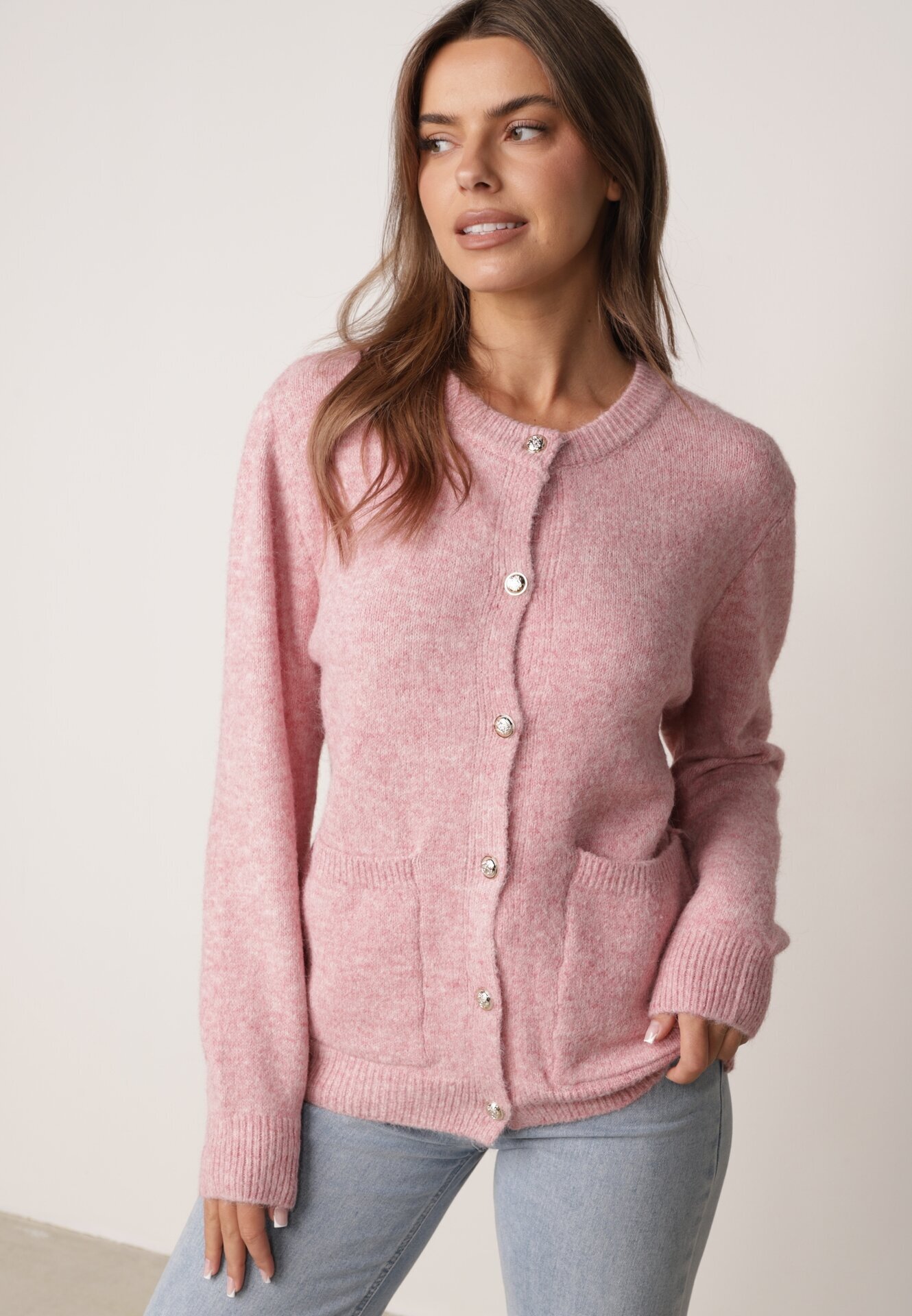 j&x Cardigan cu lână și bumbac cu nasturi și buzunare elegante Orlandia Roz