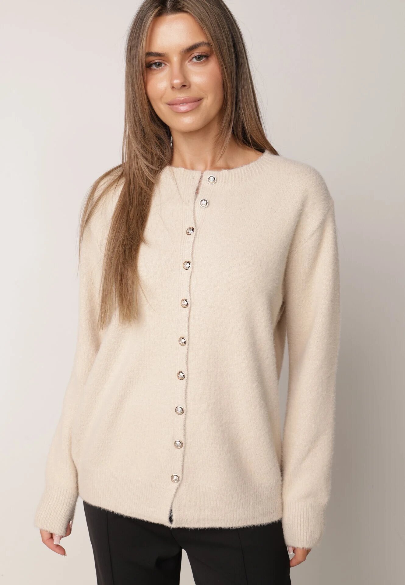 j&x Cardigan cu lână și bumbac cu nasturi Sonah Bej Bej Bej