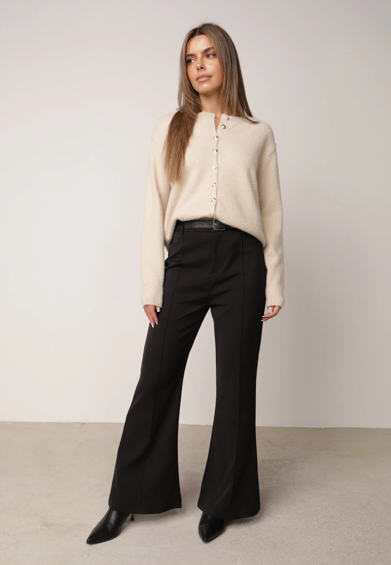 j&x Cardigan cu lână și bumbac cu nasturi Sonah Bej Bej Bej