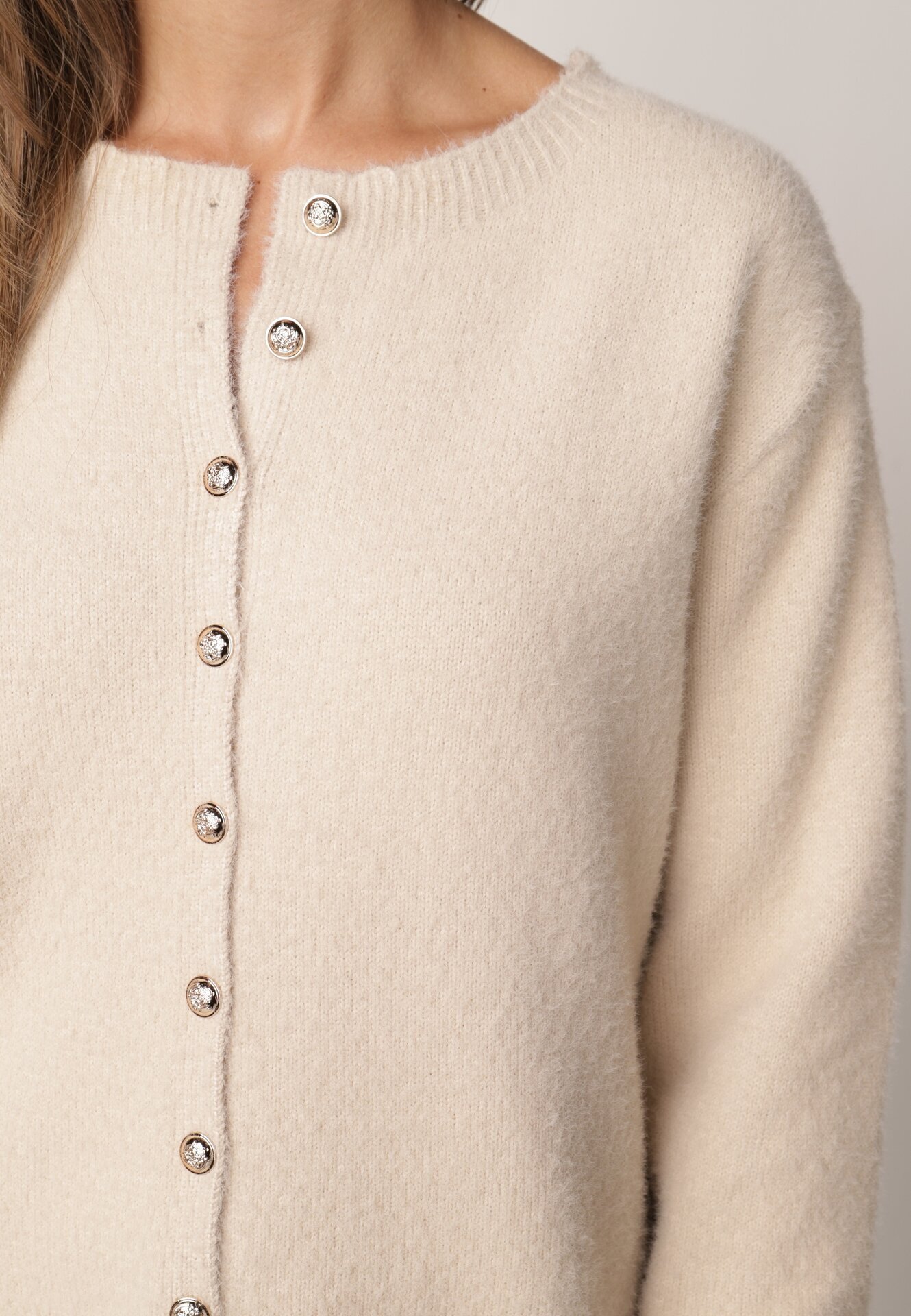 j&x Cardigan cu lână și bumbac cu nasturi Sonah Bej Bej Bej