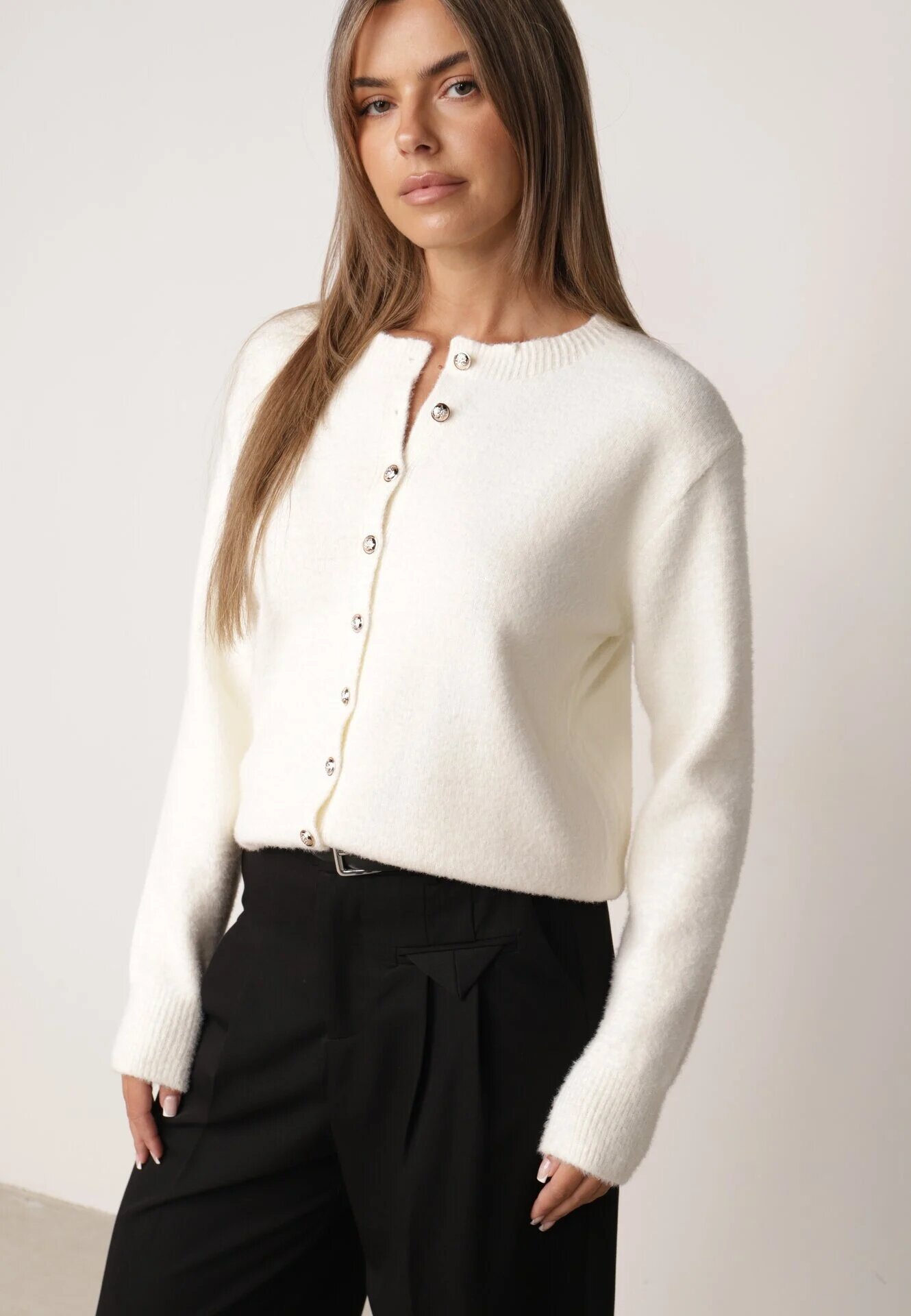j&x Cardigan cu lână și bumbac cu nasturi Sonah Bej Bej Bej deschis