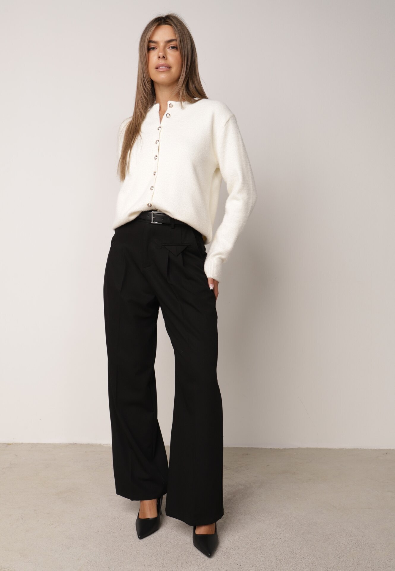 j&x Cardigan cu lână și bumbac cu nasturi Sonah Bej Bej Bej deschis