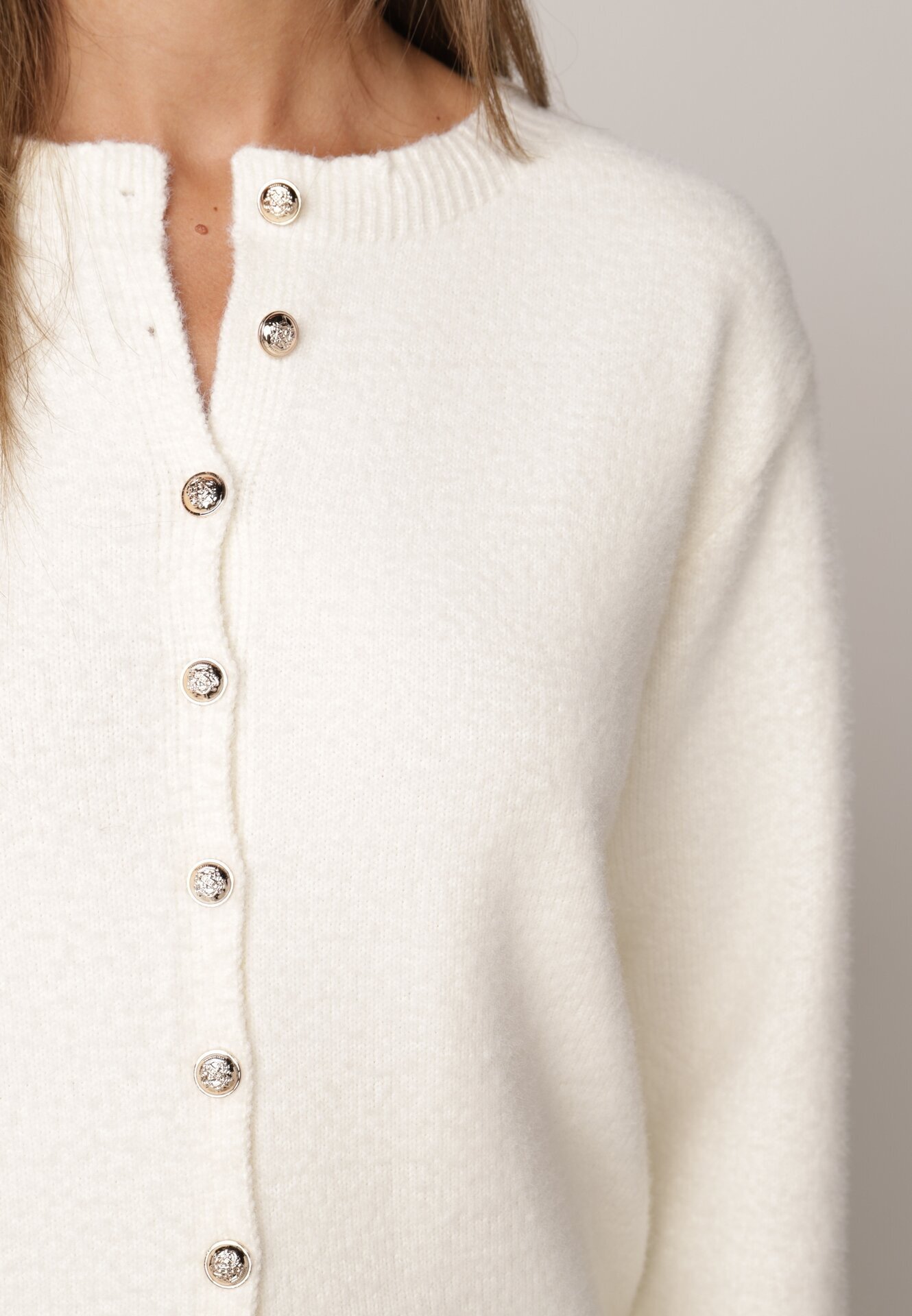 j&x Cardigan cu lână și bumbac cu nasturi Sonah Bej Bej Bej deschis