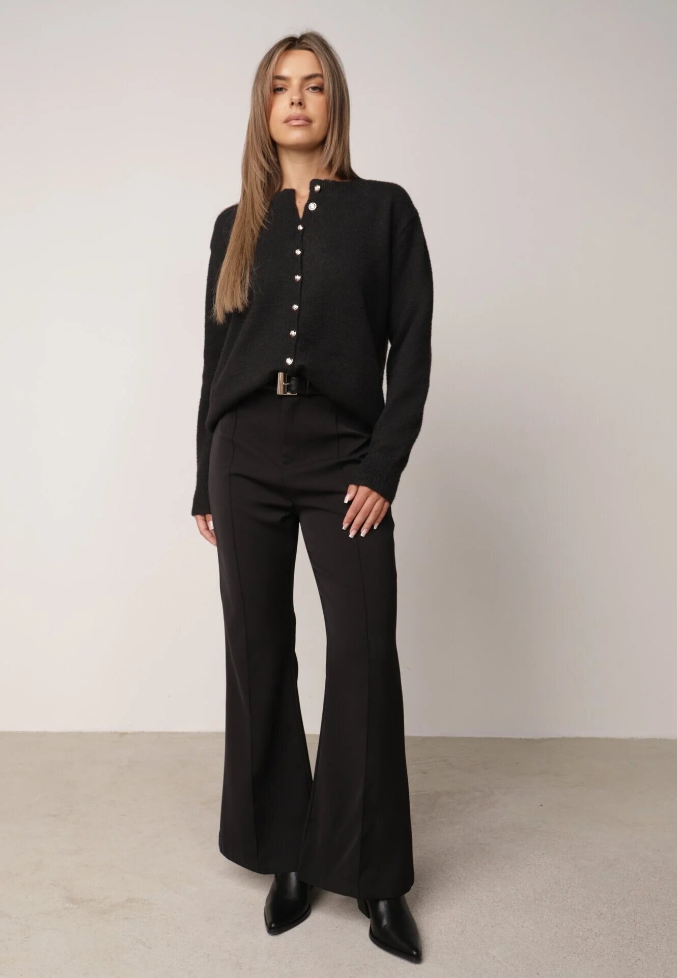 j&x Cardigan cu lână și bumbac cu nasturi Sonah Bej Bej Negru