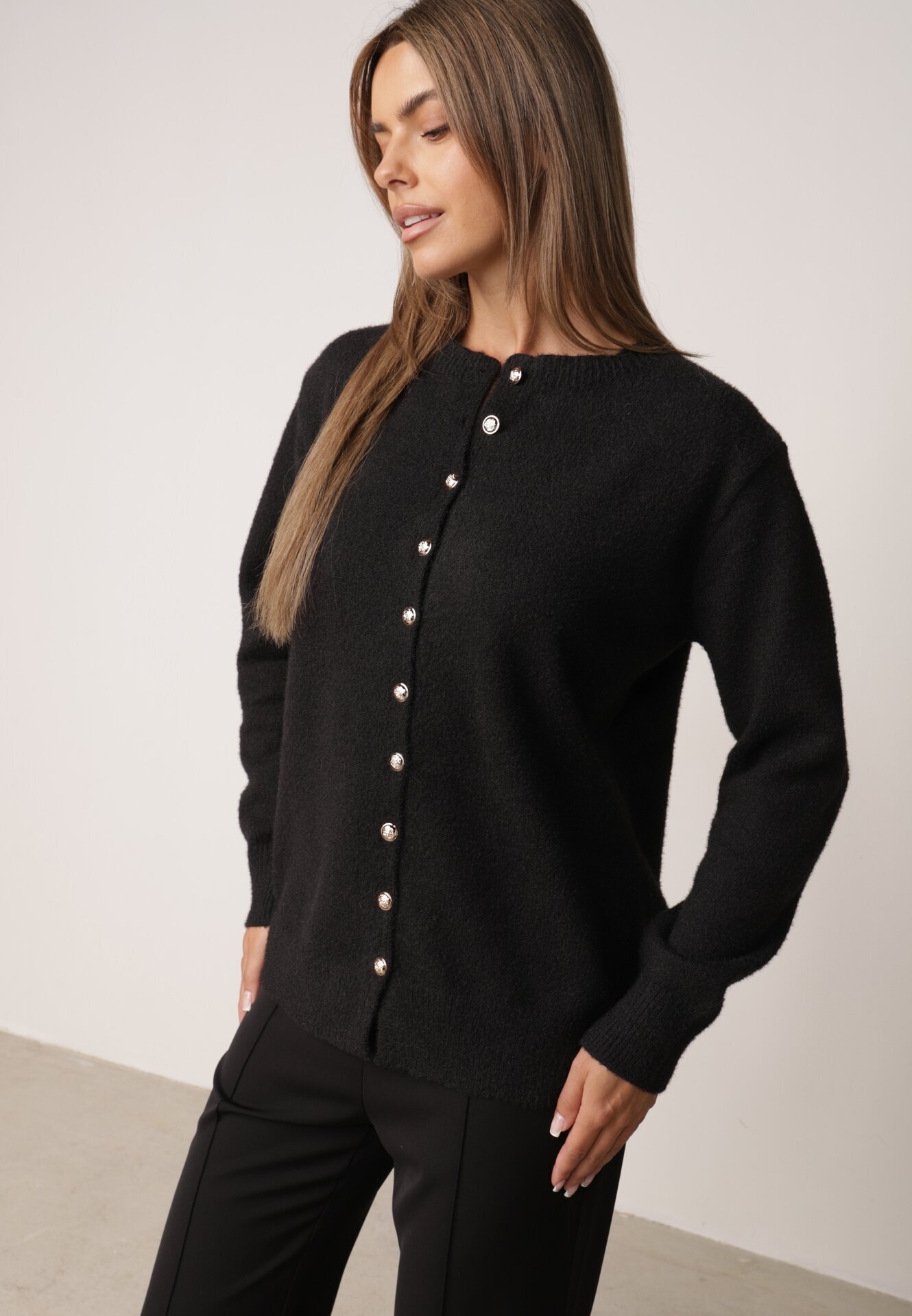 j&x Cardigan cu lână și bumbac cu nasturi Sonah Bej Bej Negru