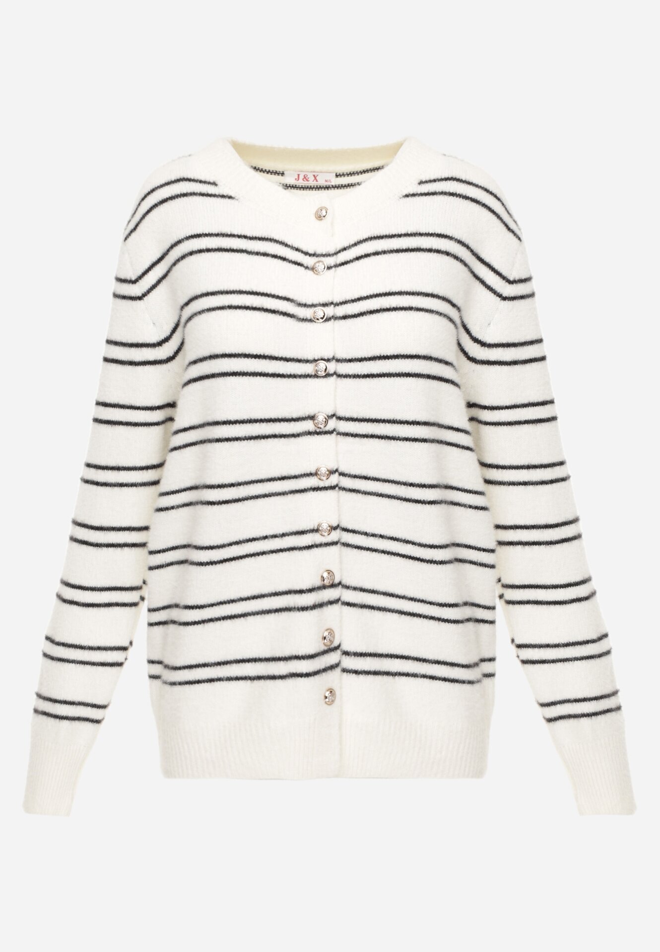 j&x Cardigan cu lână și bumbac în dungi orizontale cu nasturi Morgansa Bej deschis