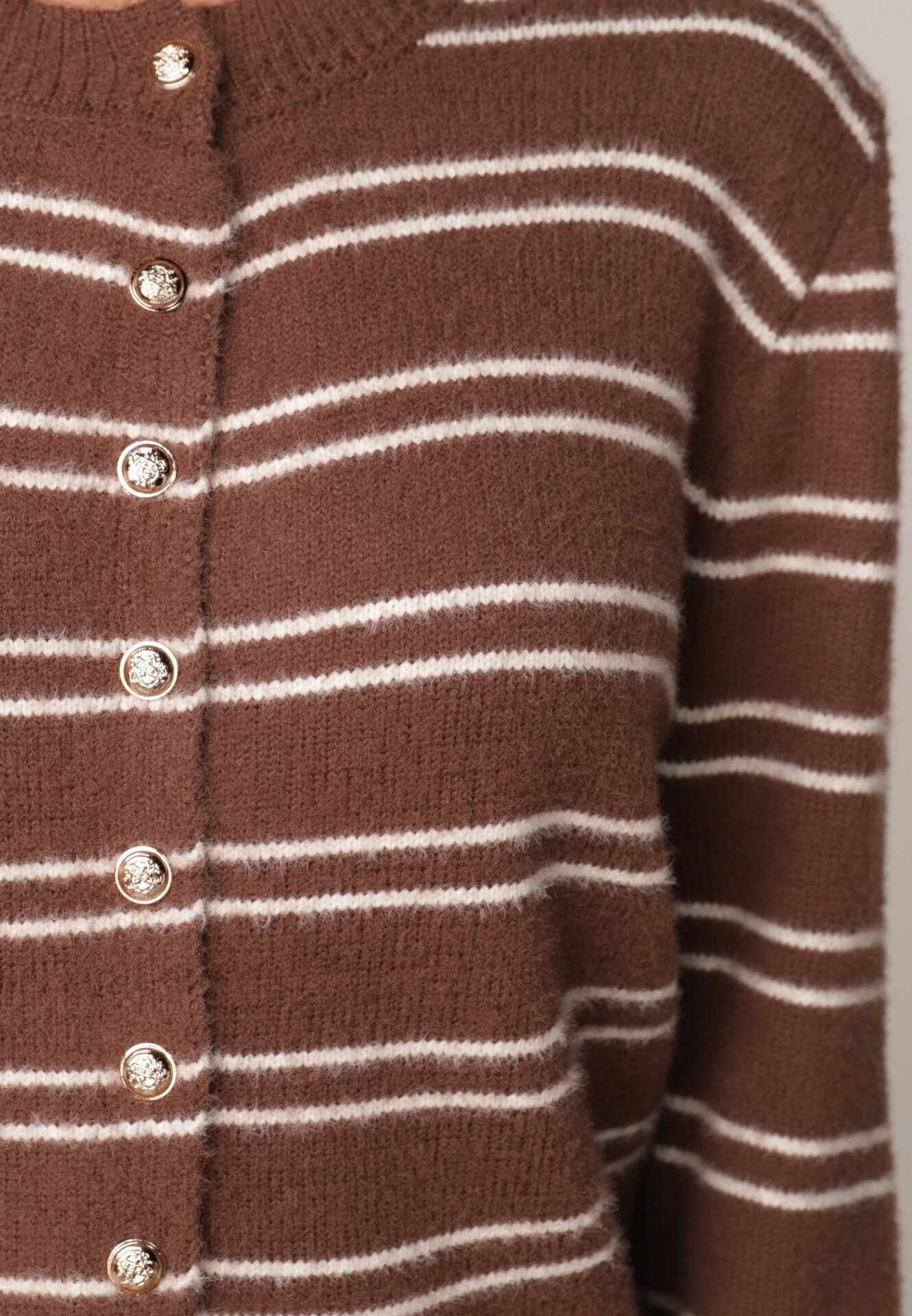 j&x Cardigan cu lână și bumbac în dungi orizontale cu nasturi Morgansa Maro