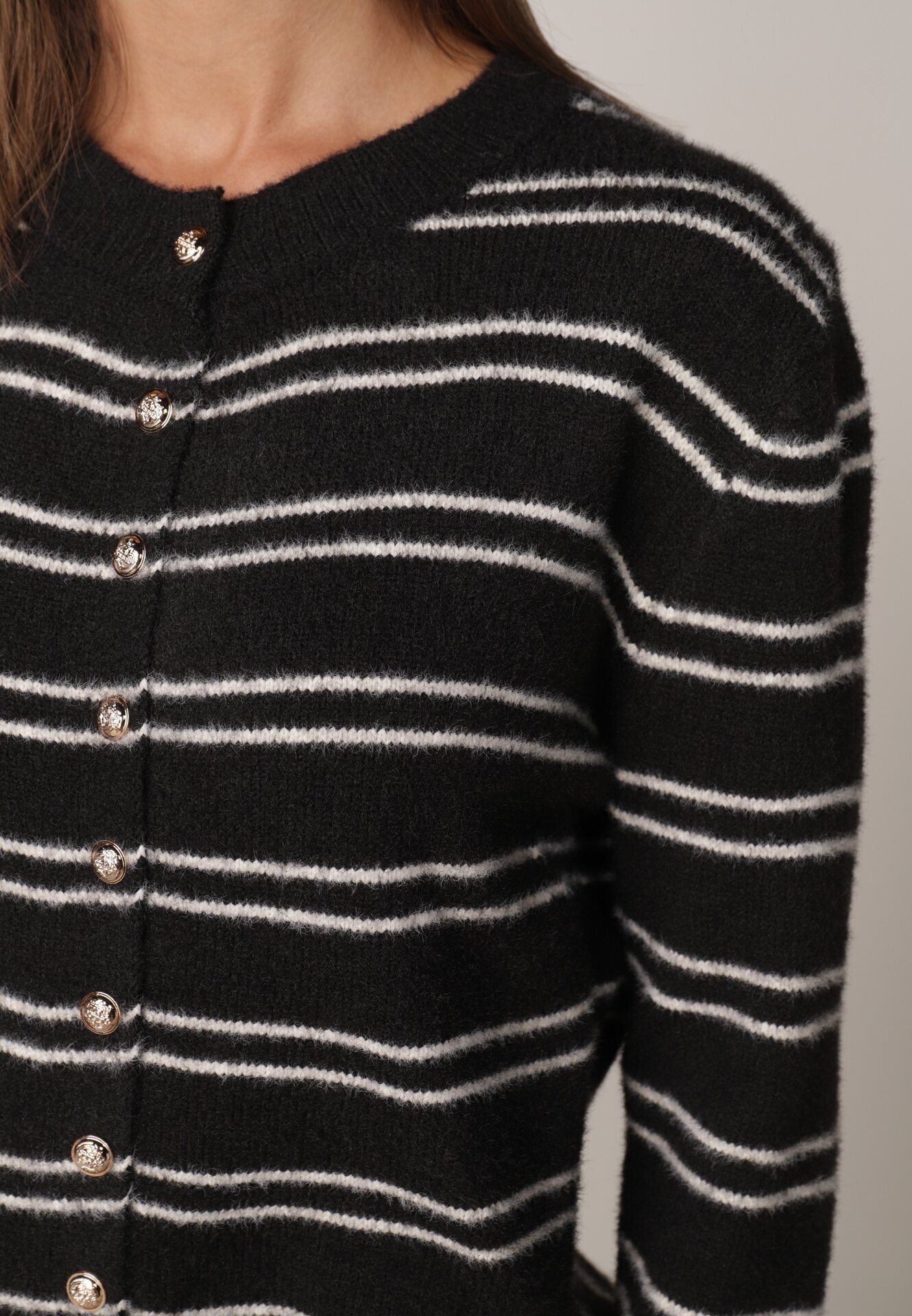 j&x Cardigan cu lână și bumbac în dungi orizontale cu nasturi Morgansa Negru