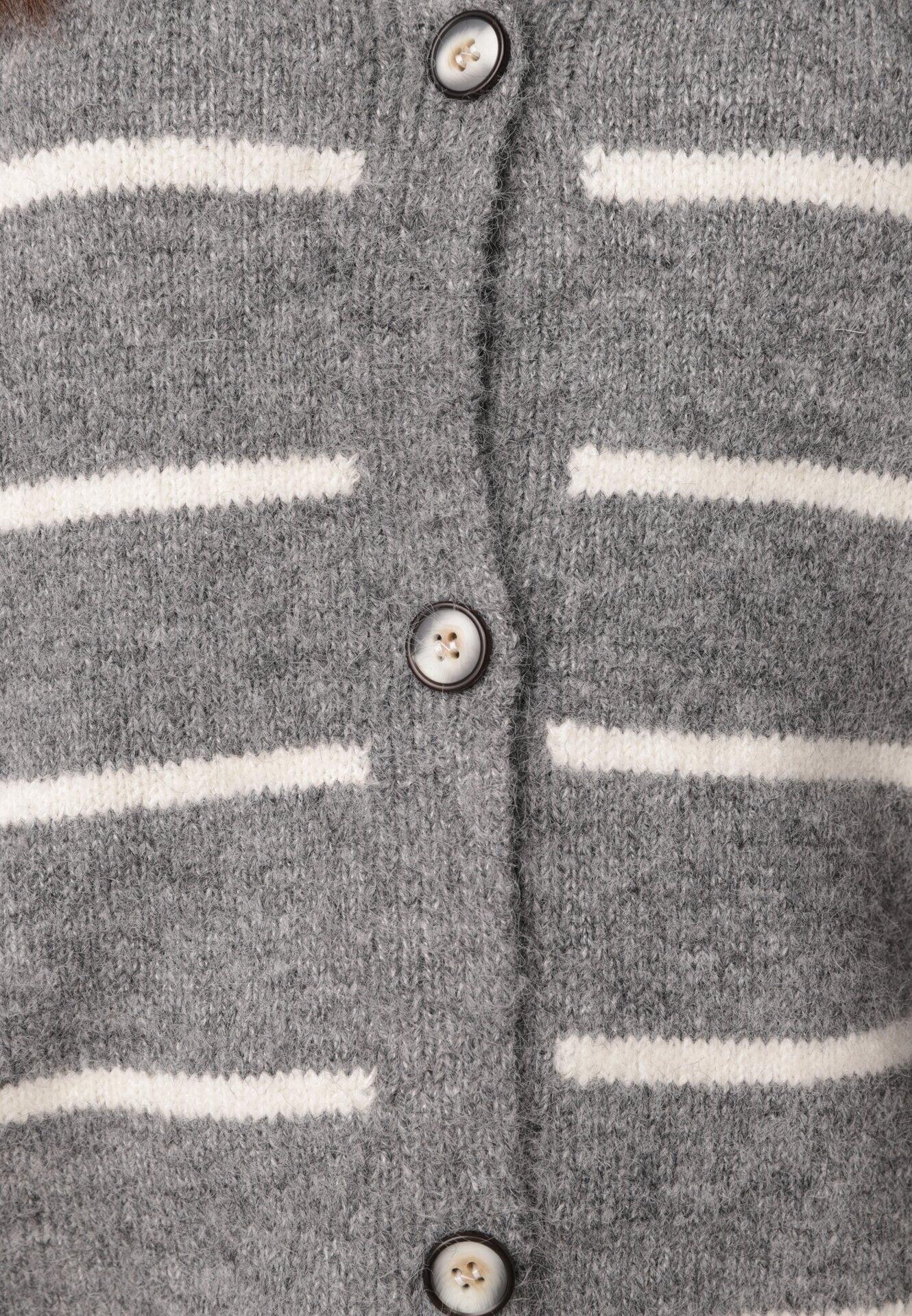 j&x Cardigan descheiat cu lână merinos și bumbac în dungi Kookti Gri