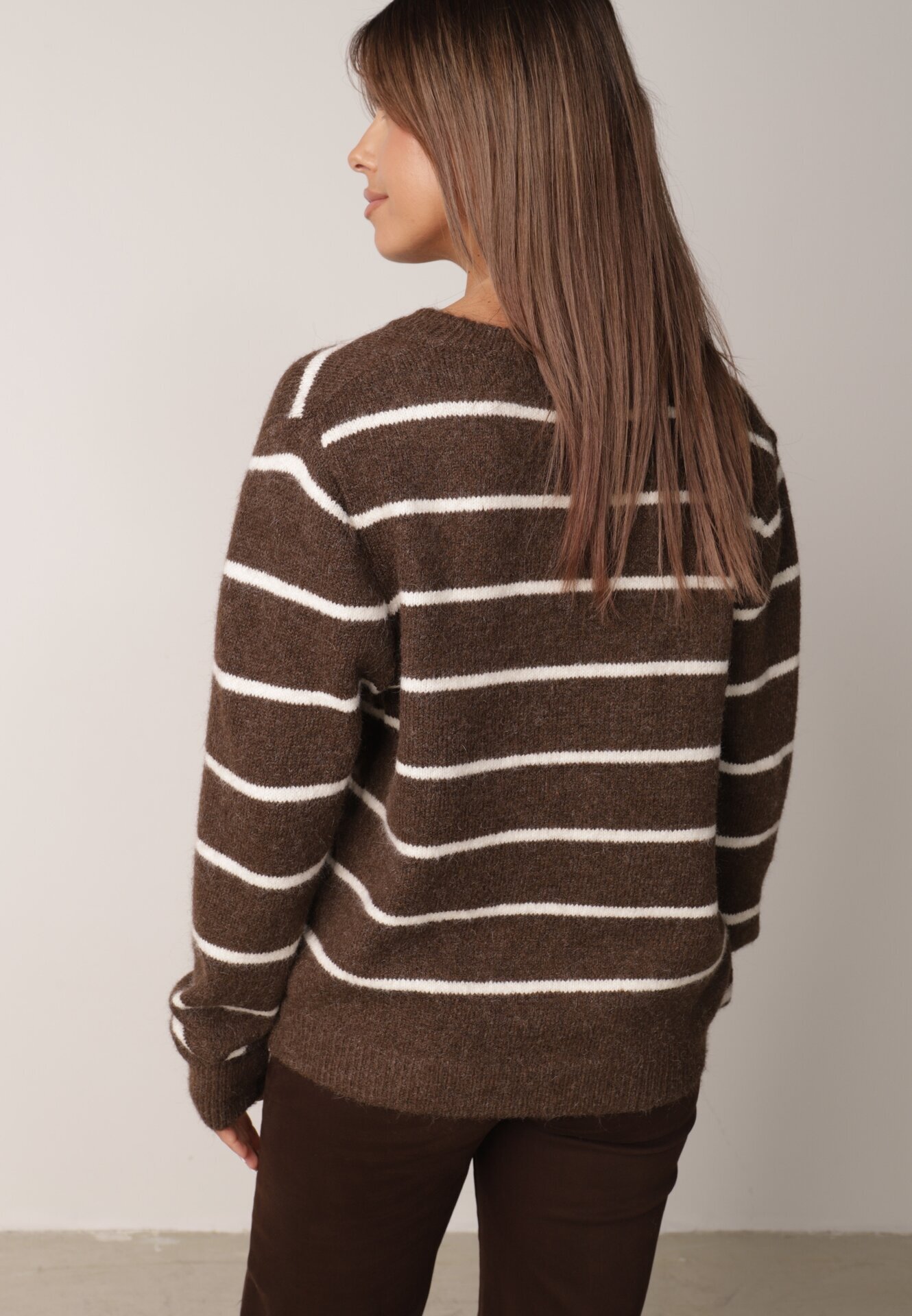 j&x Cardigan descheiat cu lână merinos și bumbac în dungi Kookti Maro