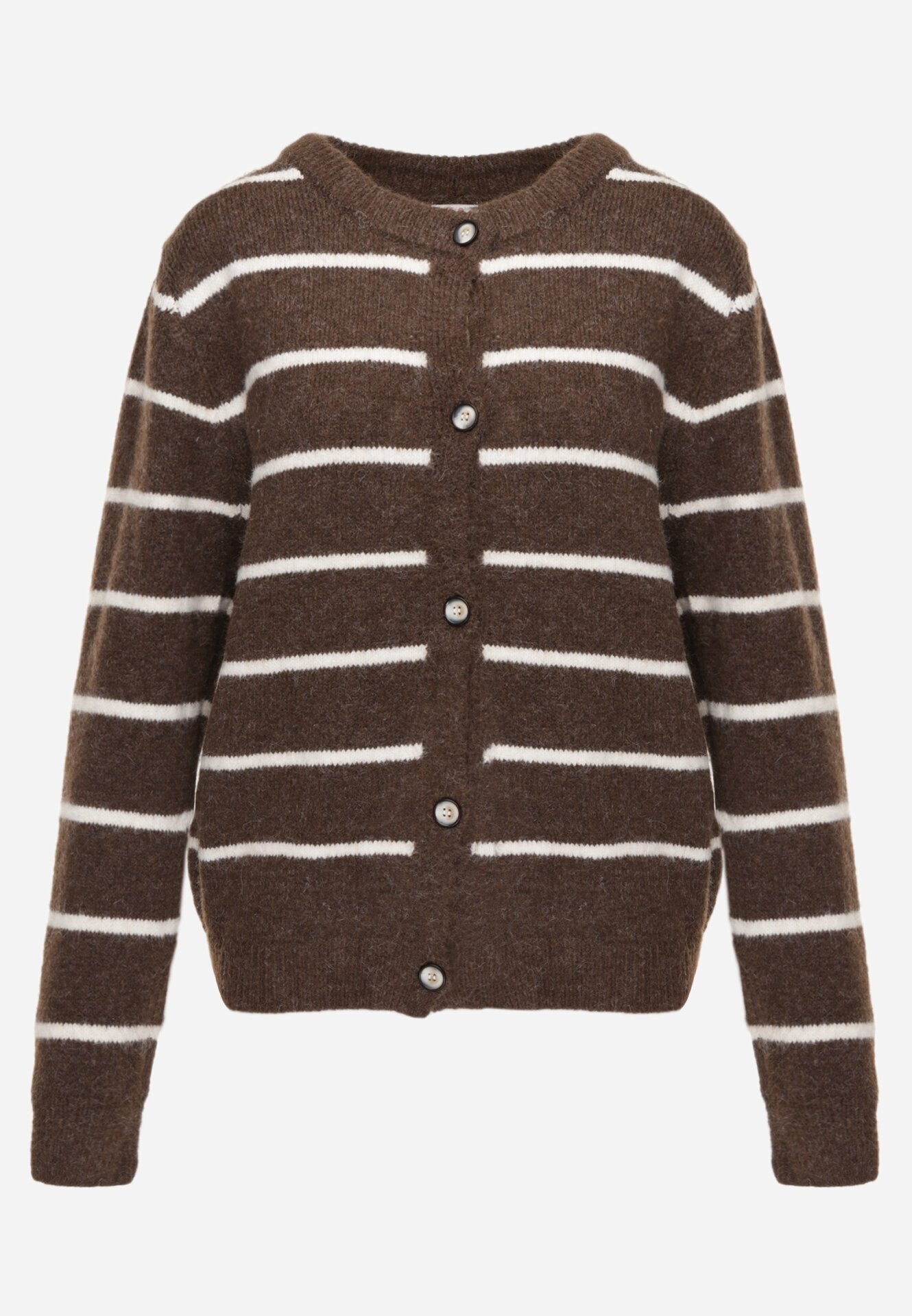 j&x Cardigan descheiat cu lână merinos și bumbac în dungi Kookti Maro