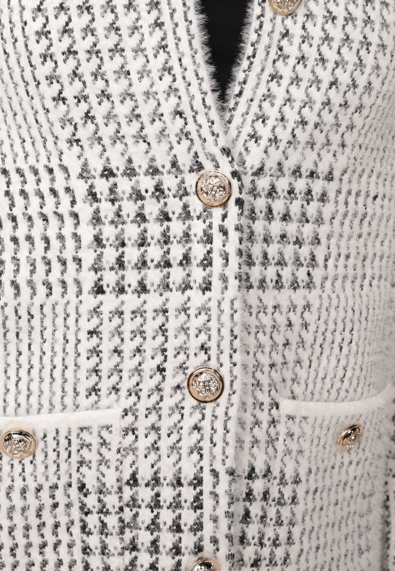 j&x Cardigan descheiat din lână cu model în carouri bouclé cu guler și manșete Azoria Alb