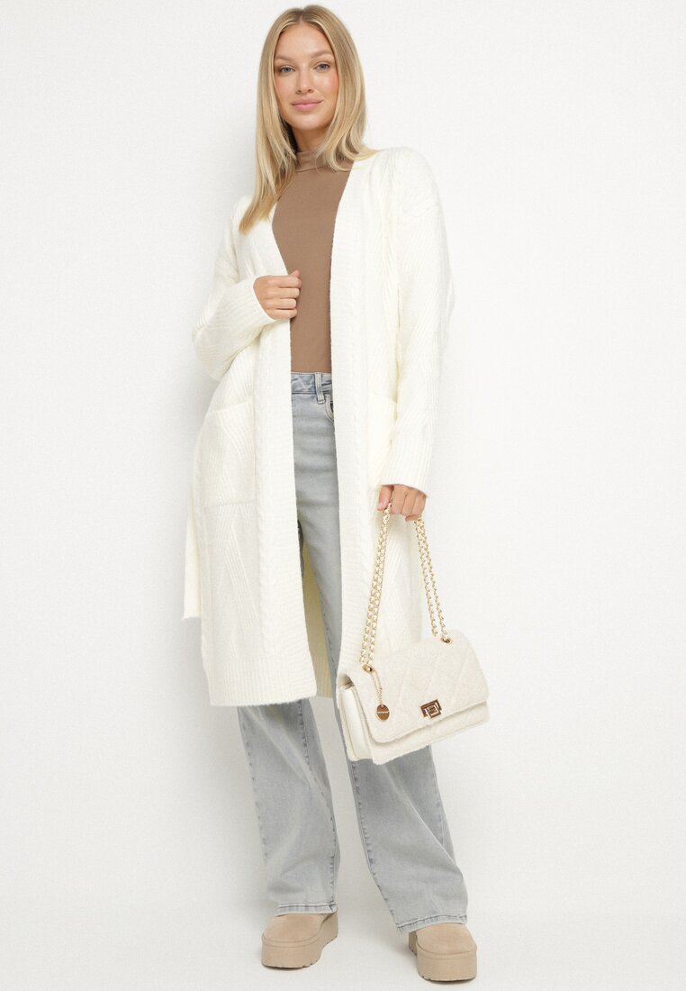 j&x Cardigan deschis Bej deschis cu lână cu torsade și cu cordon Darrive