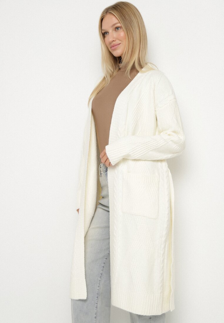 j&x Cardigan deschis Bej deschis cu lână cu torsade și cu cordon Darrive