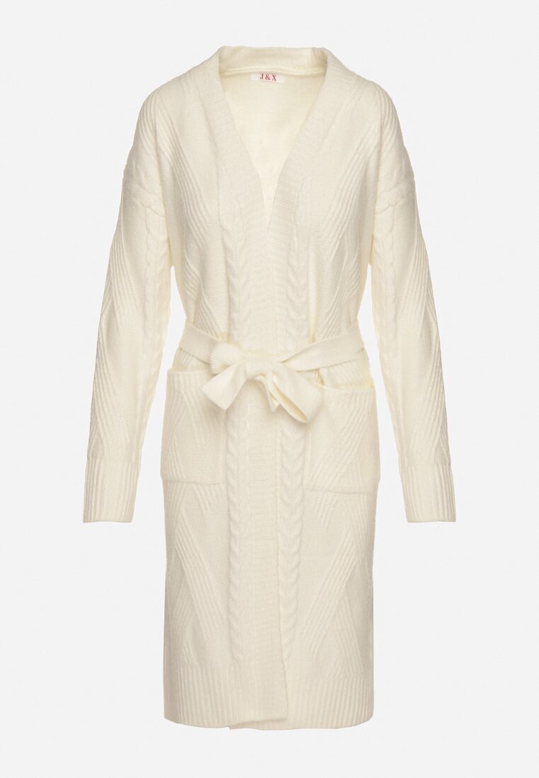 j&x Cardigan deschis Bej deschis cu lână cu torsade și cu cordon Darrive