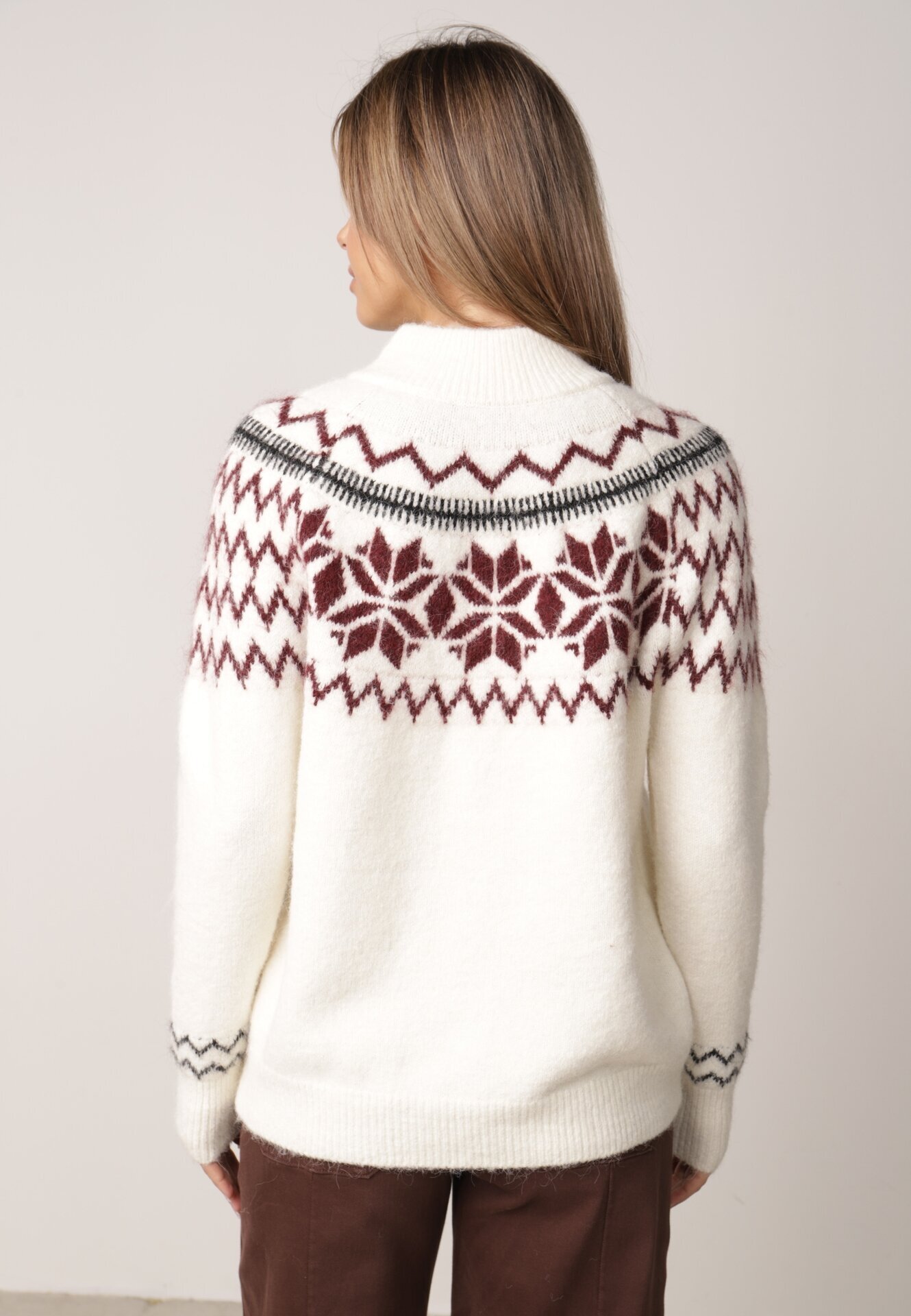 j&x Cardigan din lână bumbac și model norvegian Raegata Bej deschis
