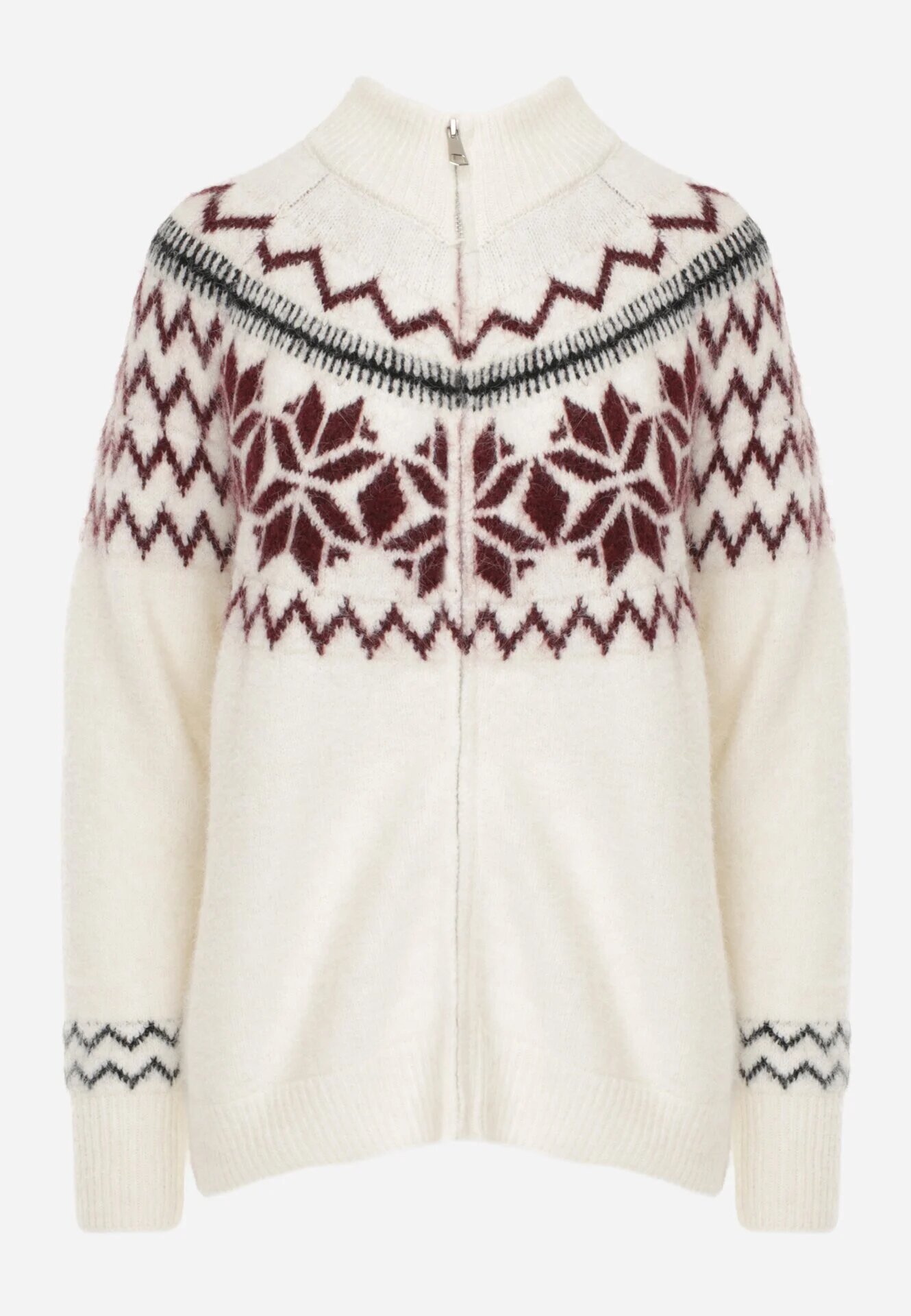 j&x Cardigan din lână bumbac și model norvegian Raegata Bej deschis