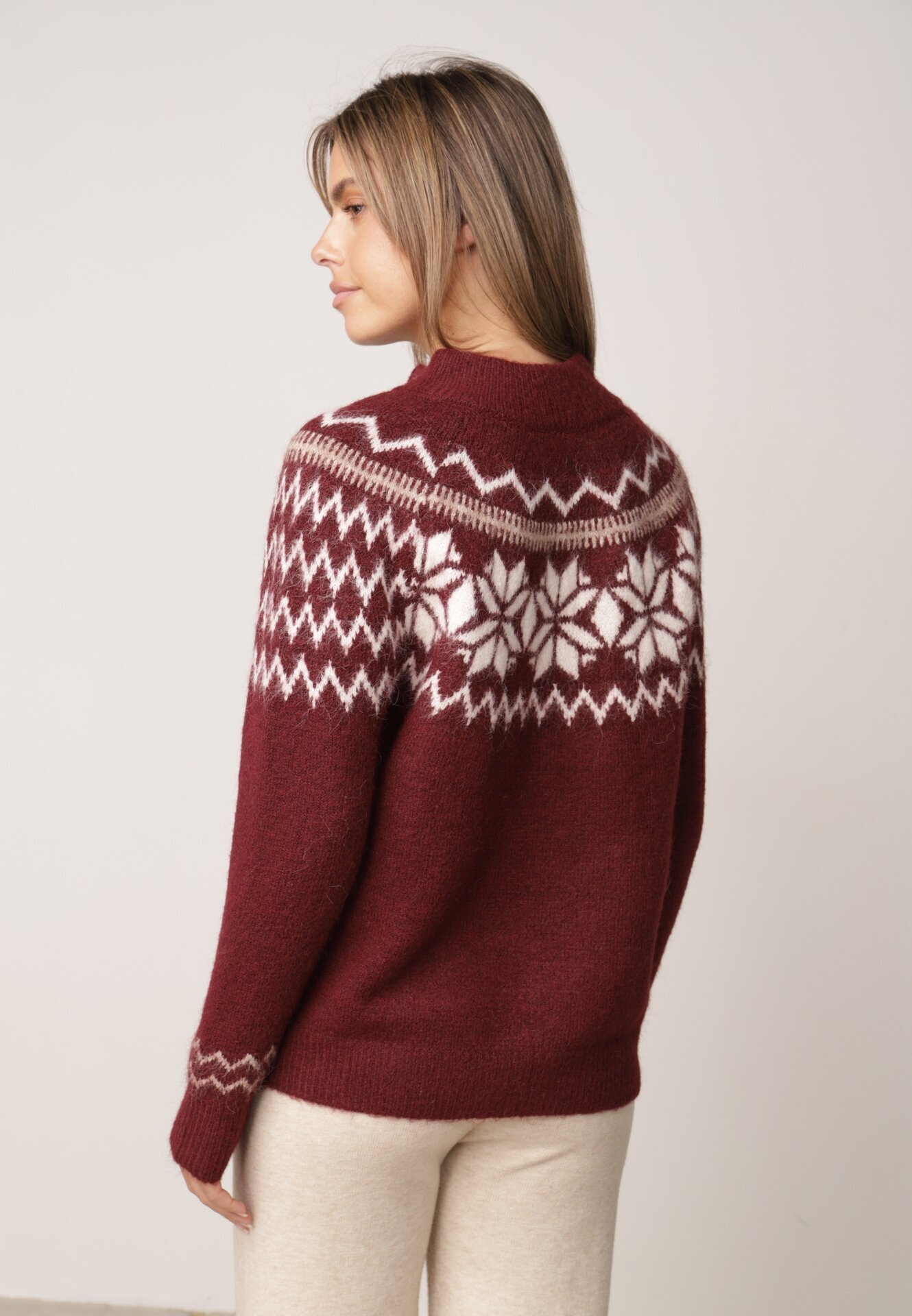 j&x Cardigan din lână bumbac și model norvegian Raegata Bordo