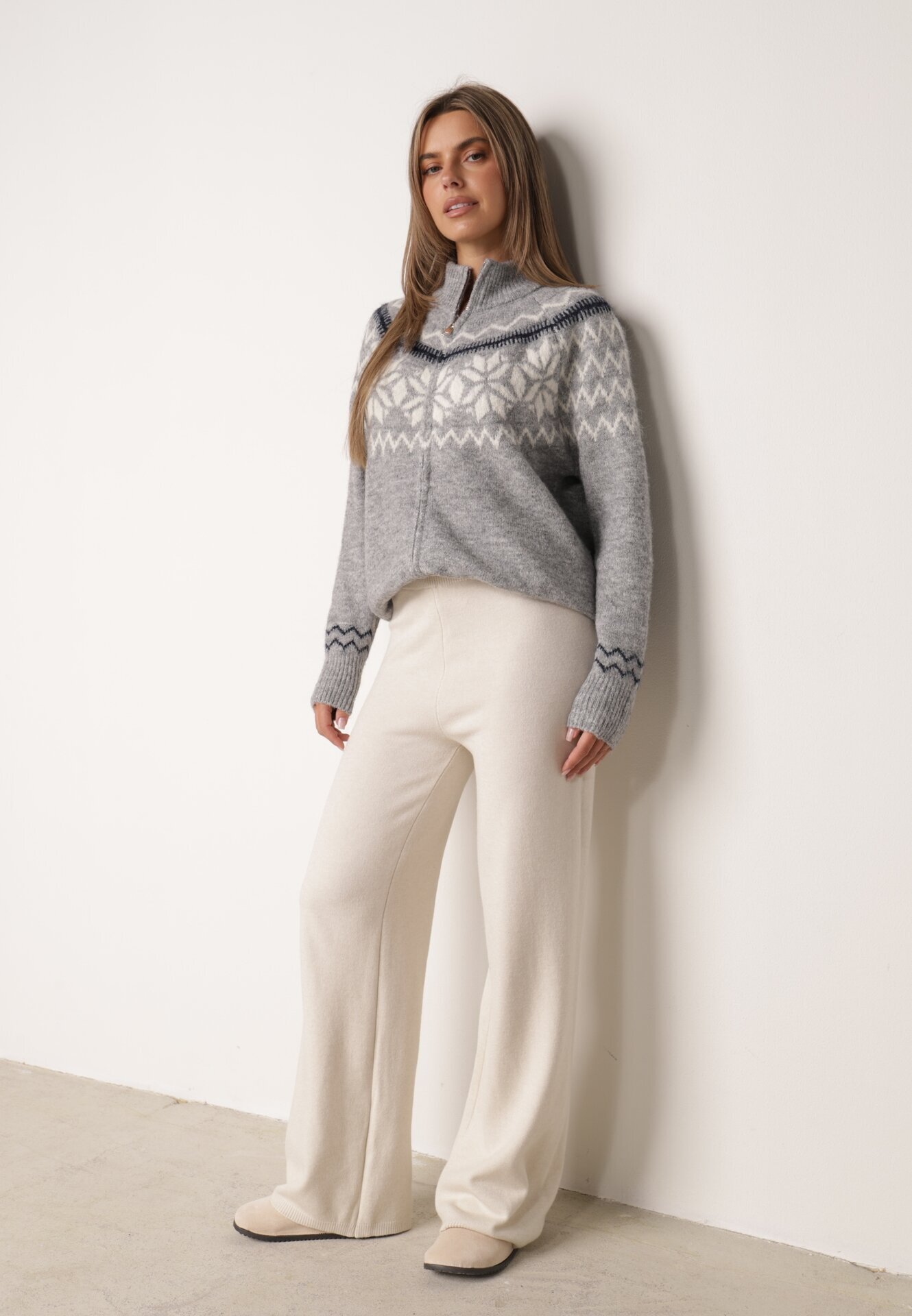 j&x Cardigan din lână bumbac și model norvegian Raegata Gri
