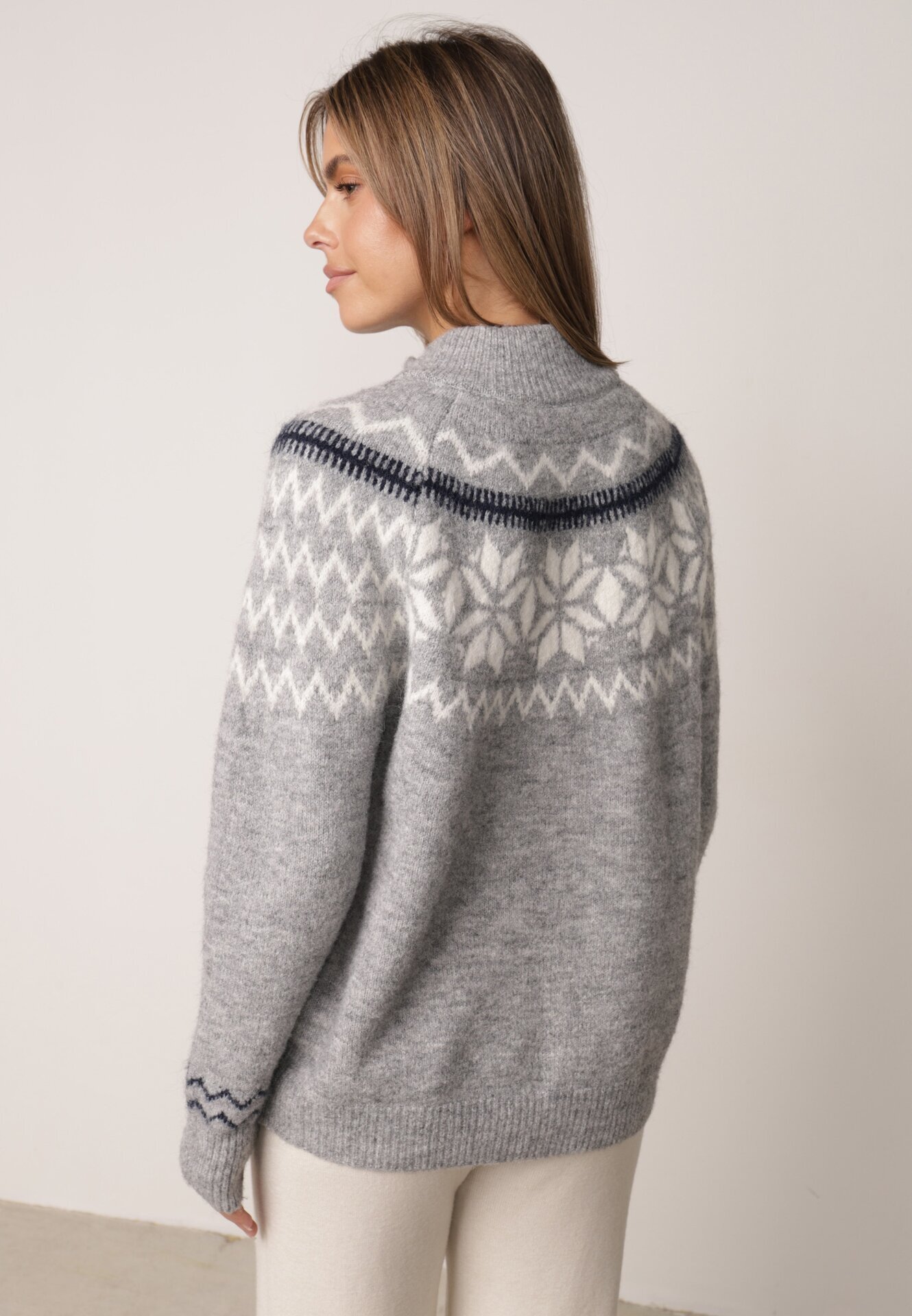 j&x Cardigan din lână bumbac și model norvegian Raegata Gri