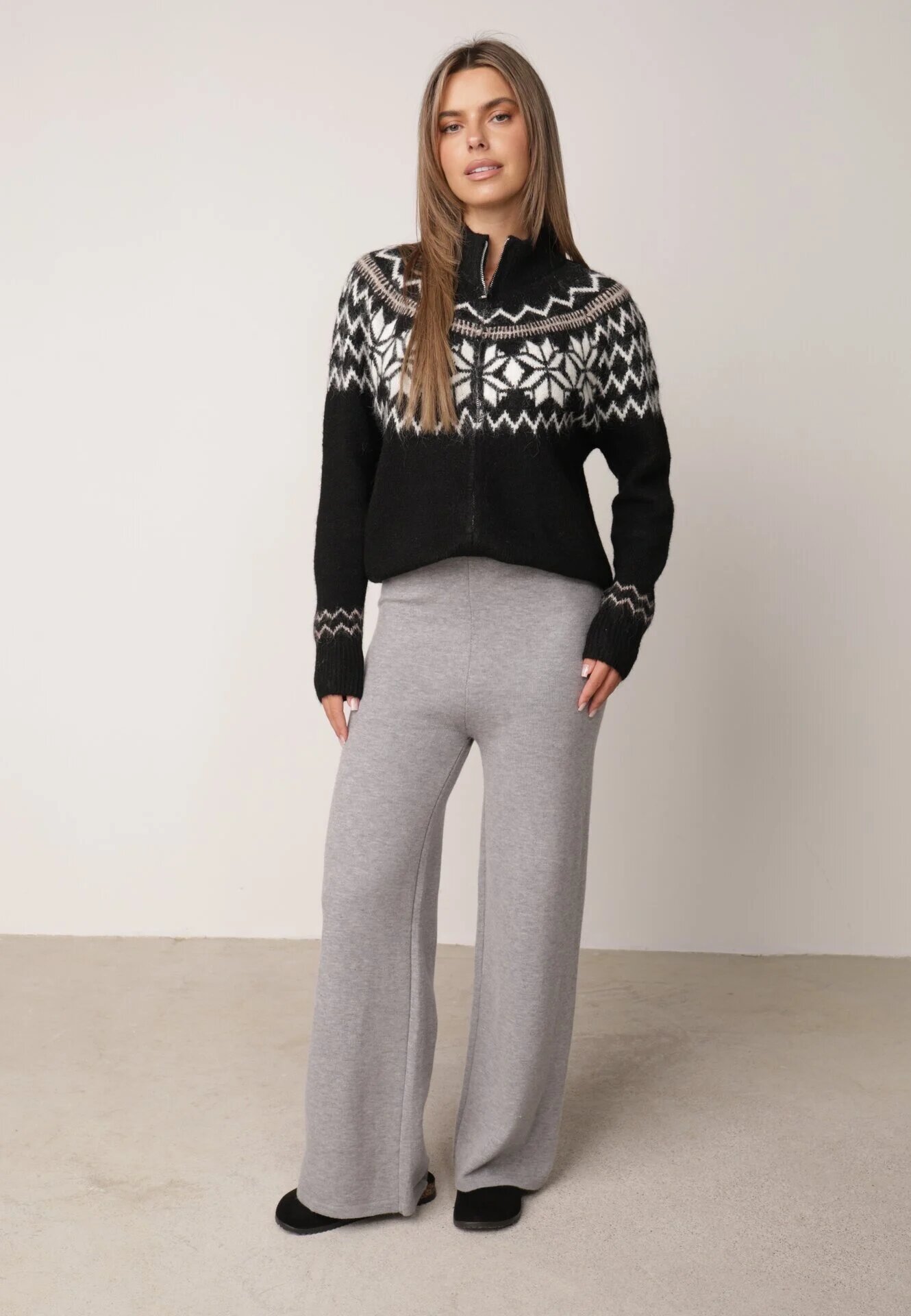 j&x Cardigan din lână bumbac și model norvegian Raegata Negru