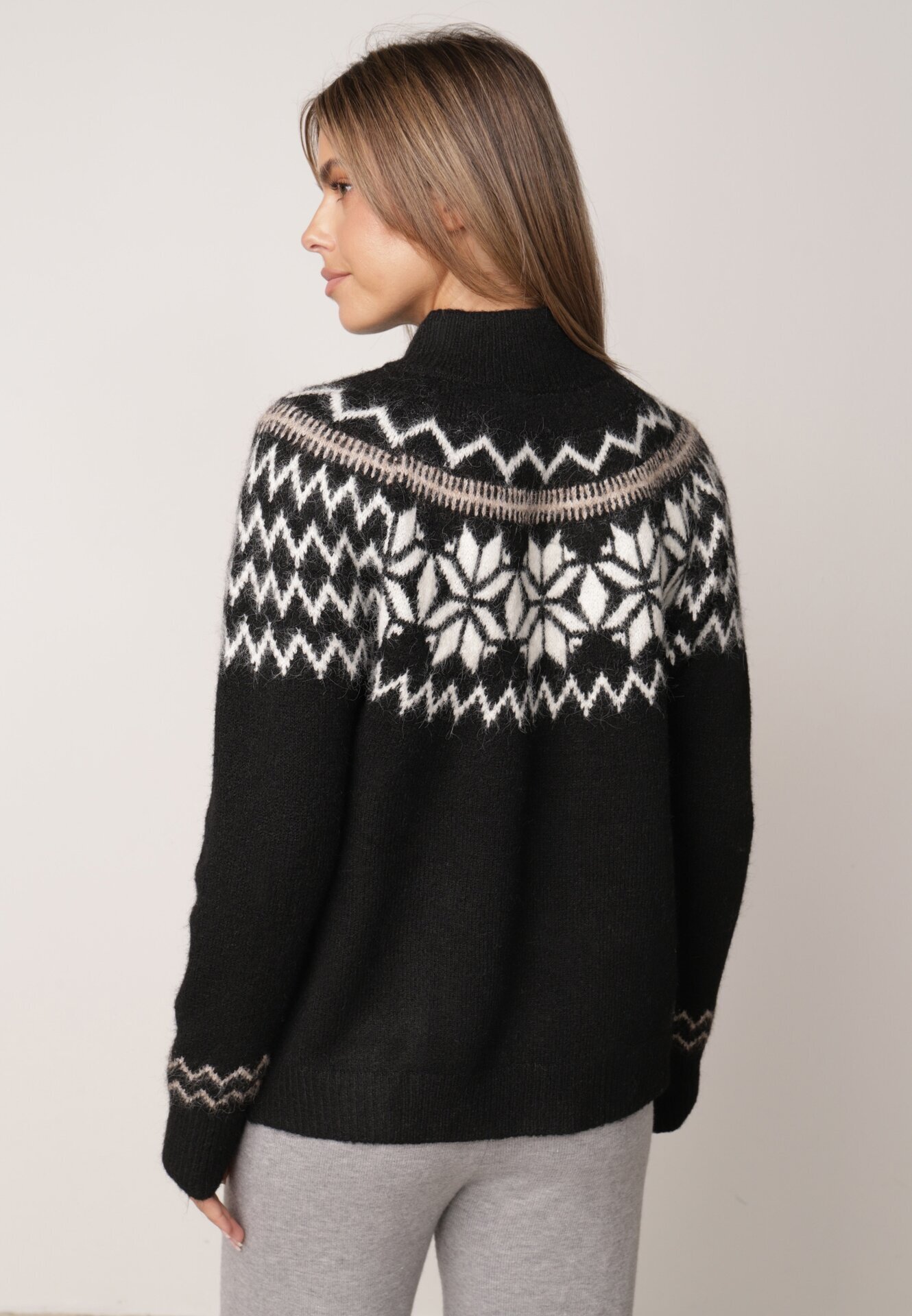 j&x Cardigan din lână bumbac și model norvegian Raegata Negru
