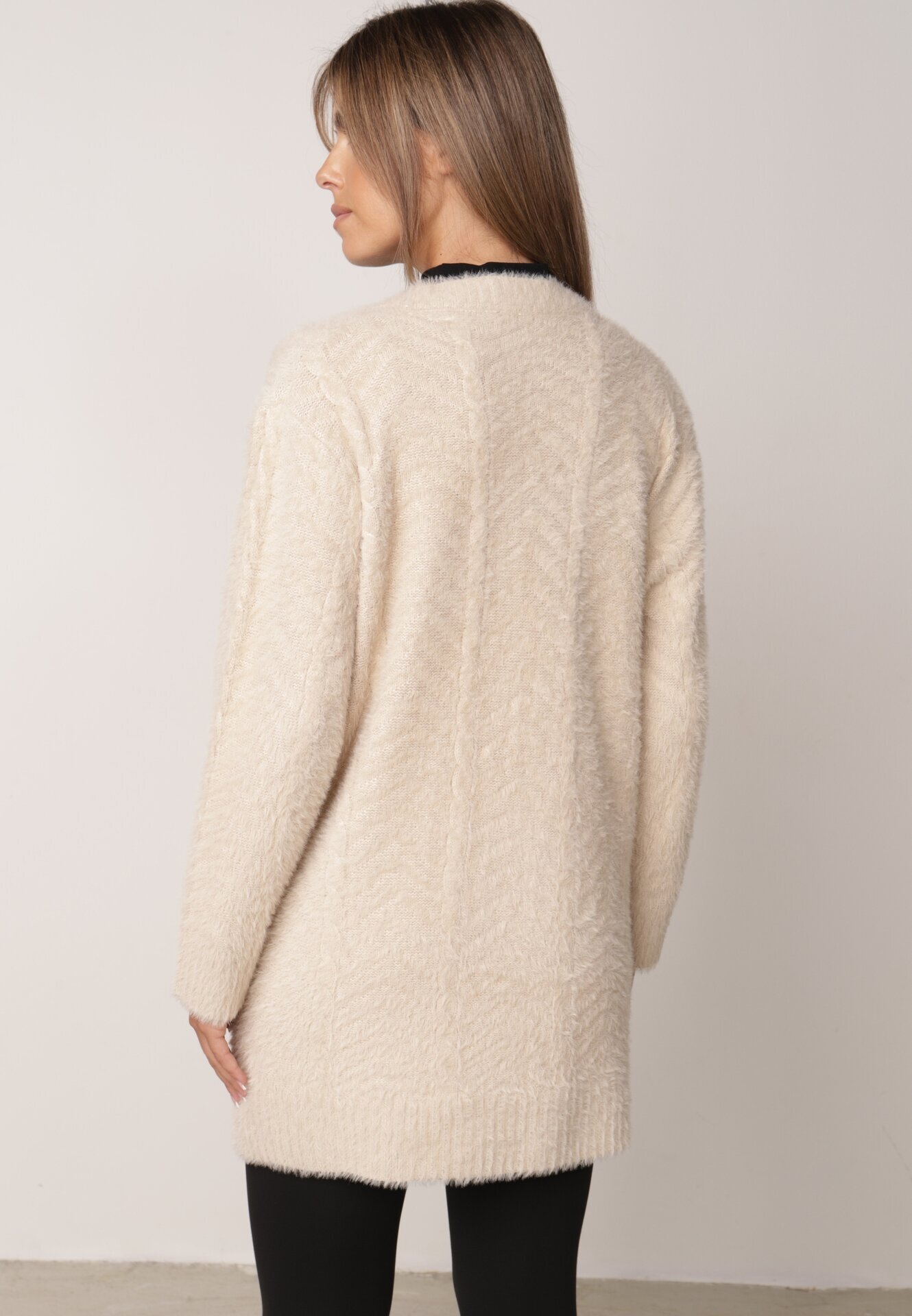 j&x Cardigan din lână croială lungă cu buzunare și nasturi decorativi Opejta Bej