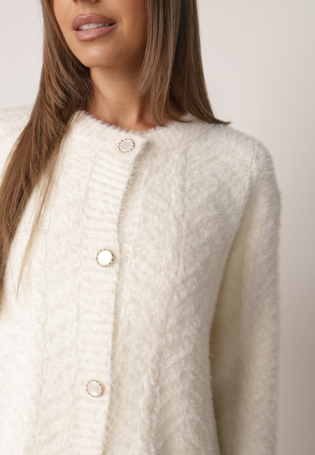 j&x Cardigan din lână croială lungă cu buzunare și nasturi decorativi Opejta Bej deschis