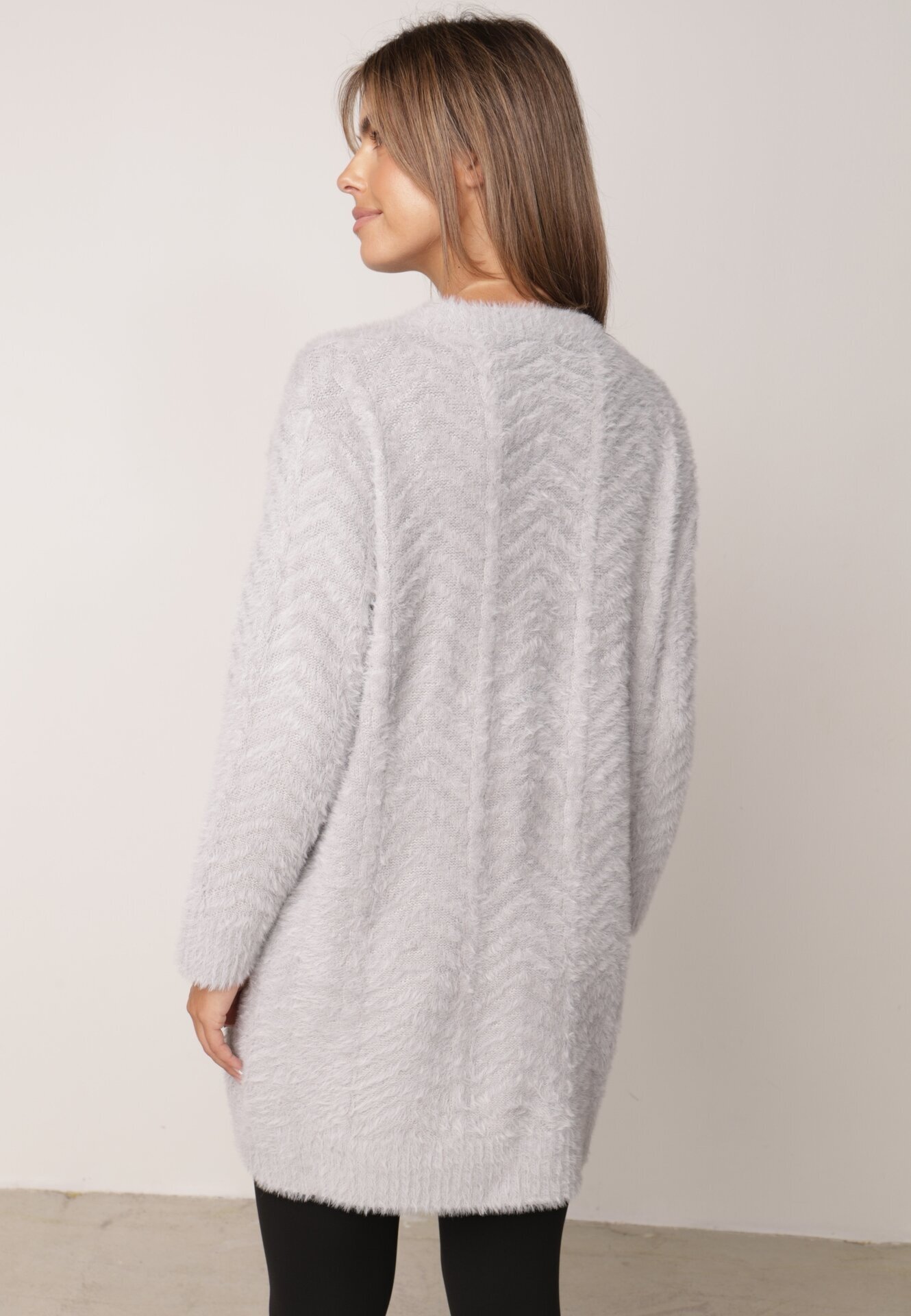 j&x Cardigan din lână croială lungă cu buzunare și nasturi decorativi Opejta Gri deschis