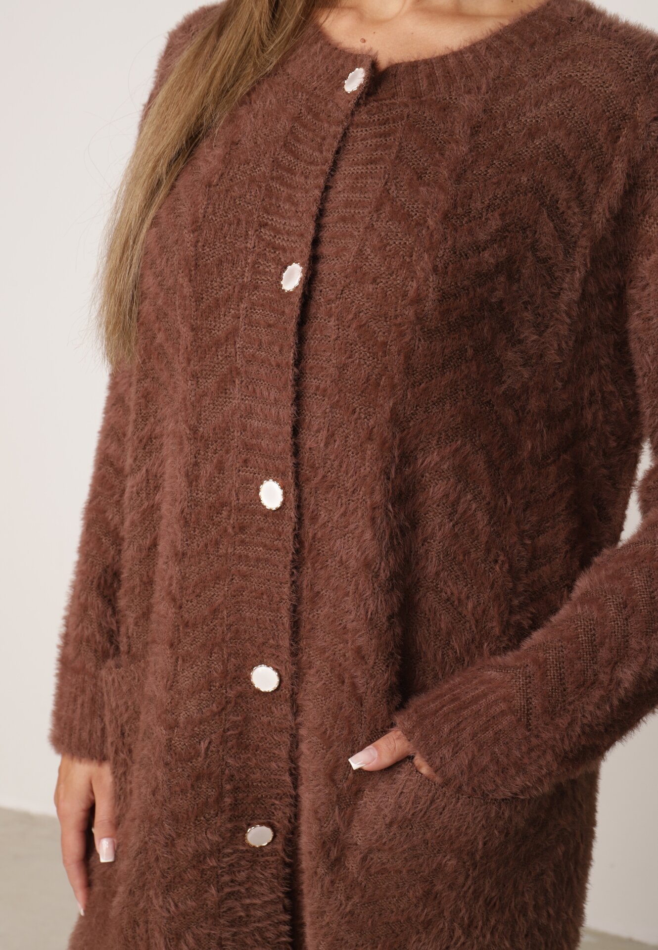j&x Cardigan din lână croială lungă cu buzunare și nasturi decorativi Opejta Maro
