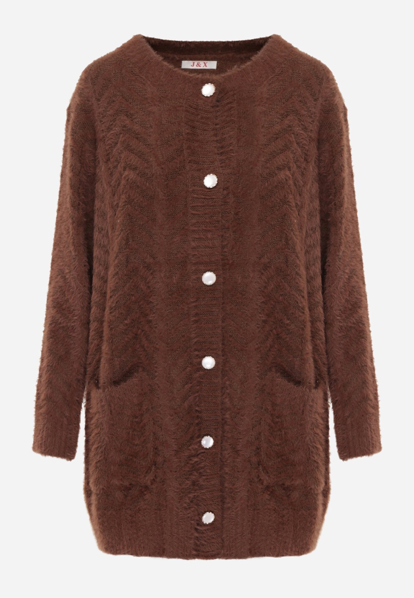 j&x Cardigan din lână croială lungă cu buzunare și nasturi decorativi Opejta Maro