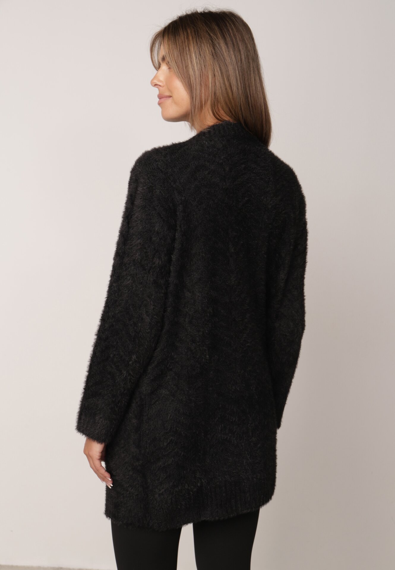j&x Cardigan din lână croială lungă cu buzunare și nasturi decorativi Opejta Negru