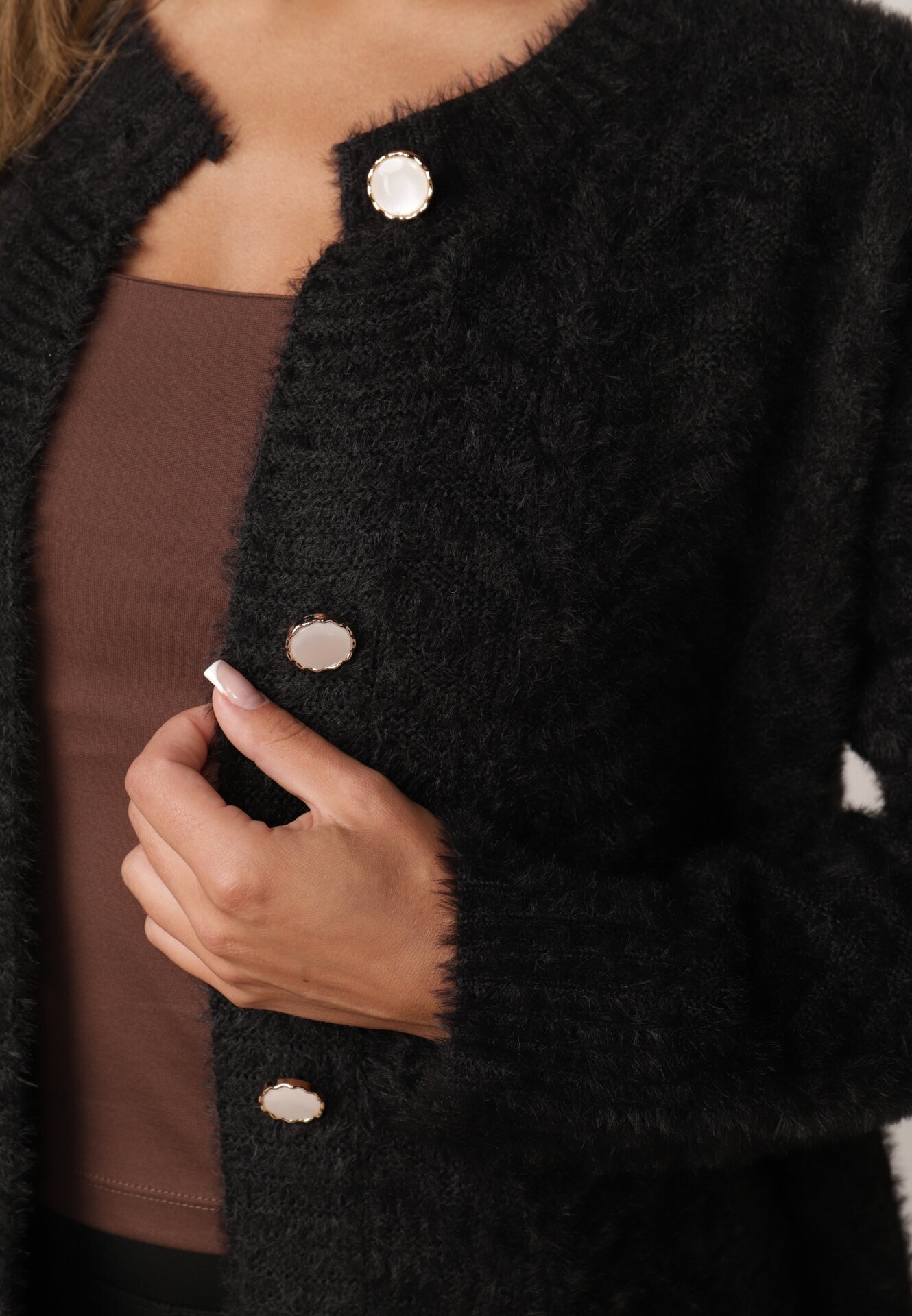 j&x Cardigan din lână croială lungă cu buzunare și nasturi decorativi Opejta Negru