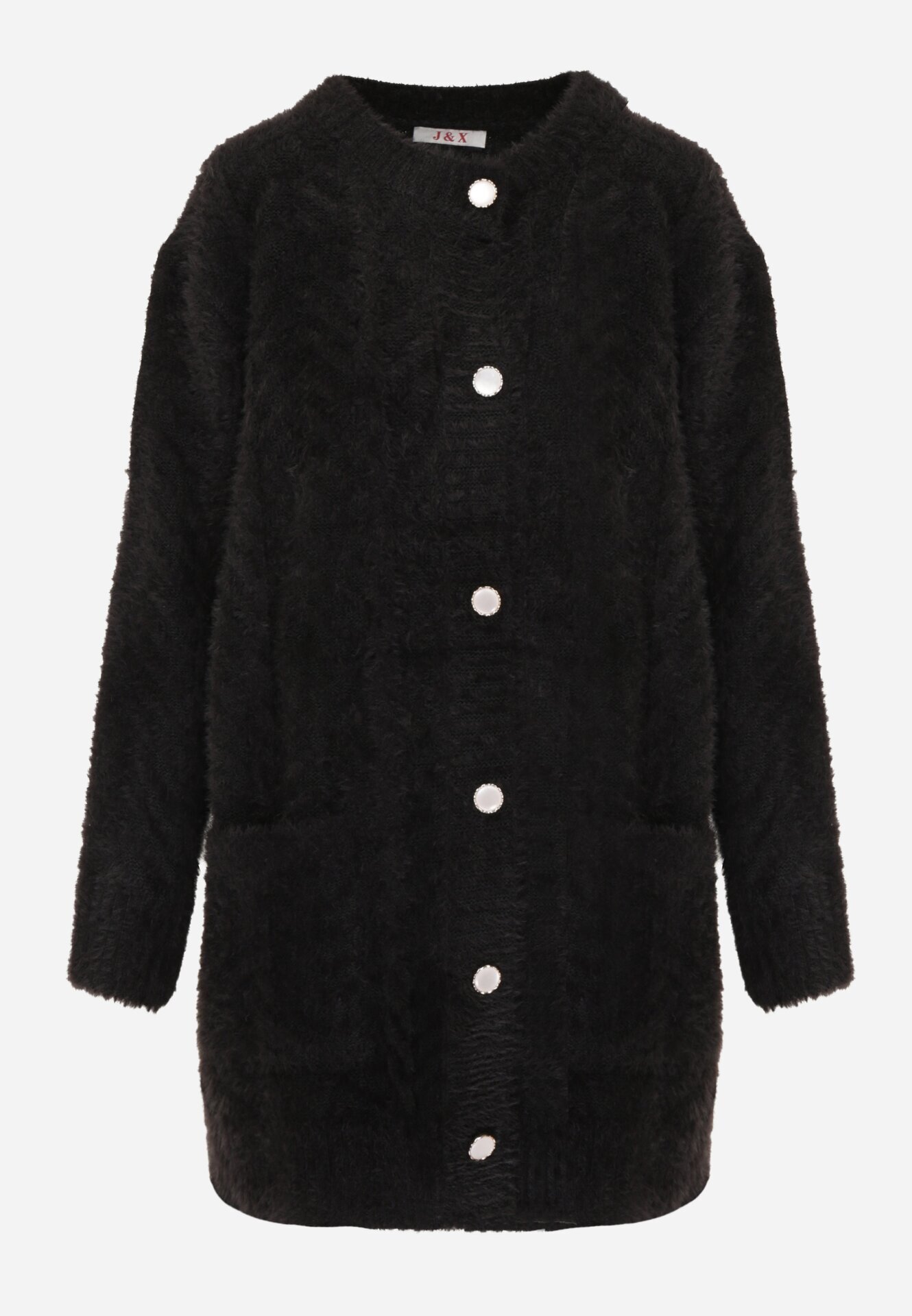 j&x Cardigan din lână croială lungă cu buzunare și nasturi decorativi Opejta Negru