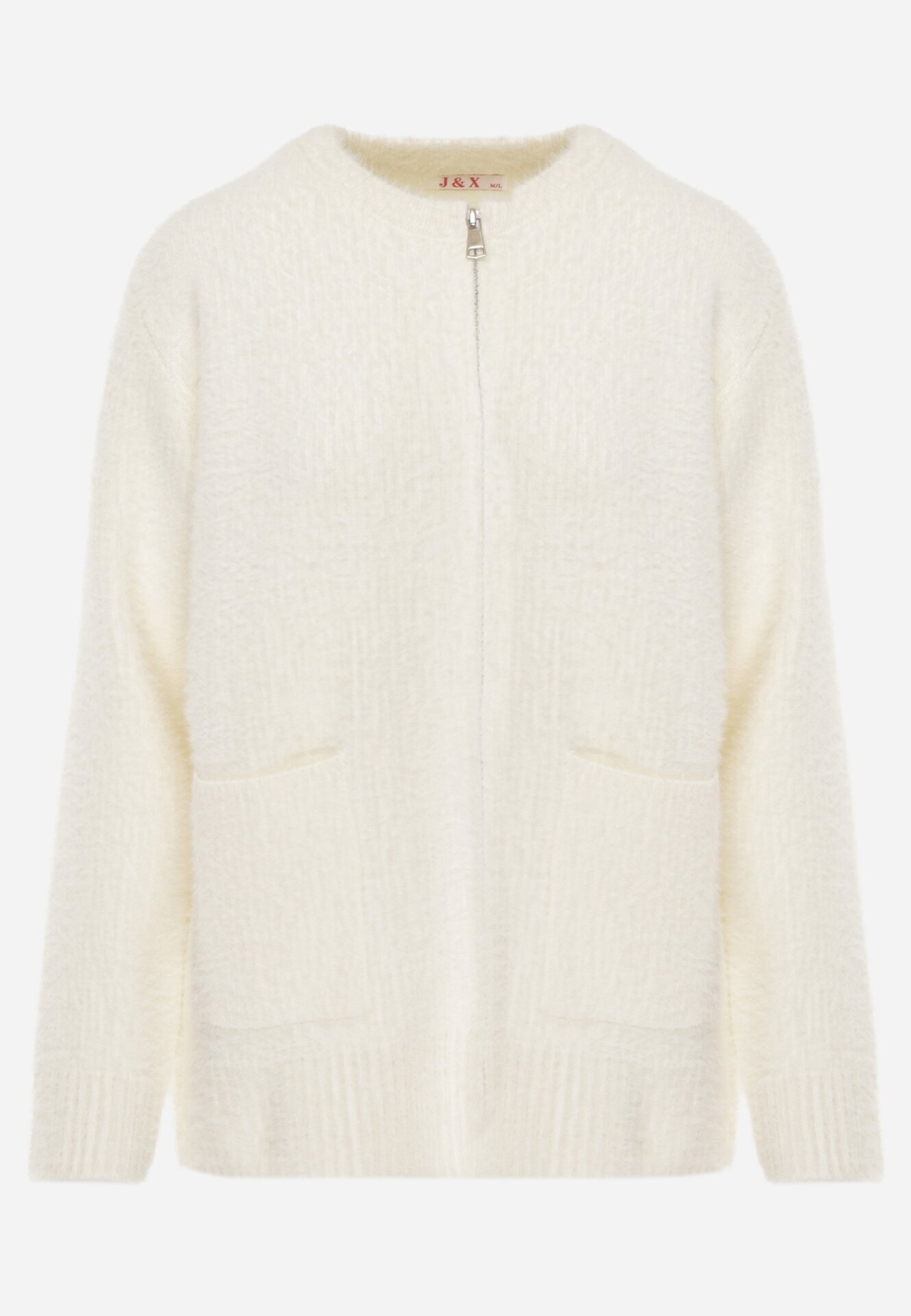 j&x Cardigan elegant cu fermoar din tricot pufos cu lână și bumbac bretele scurte Bej deschis