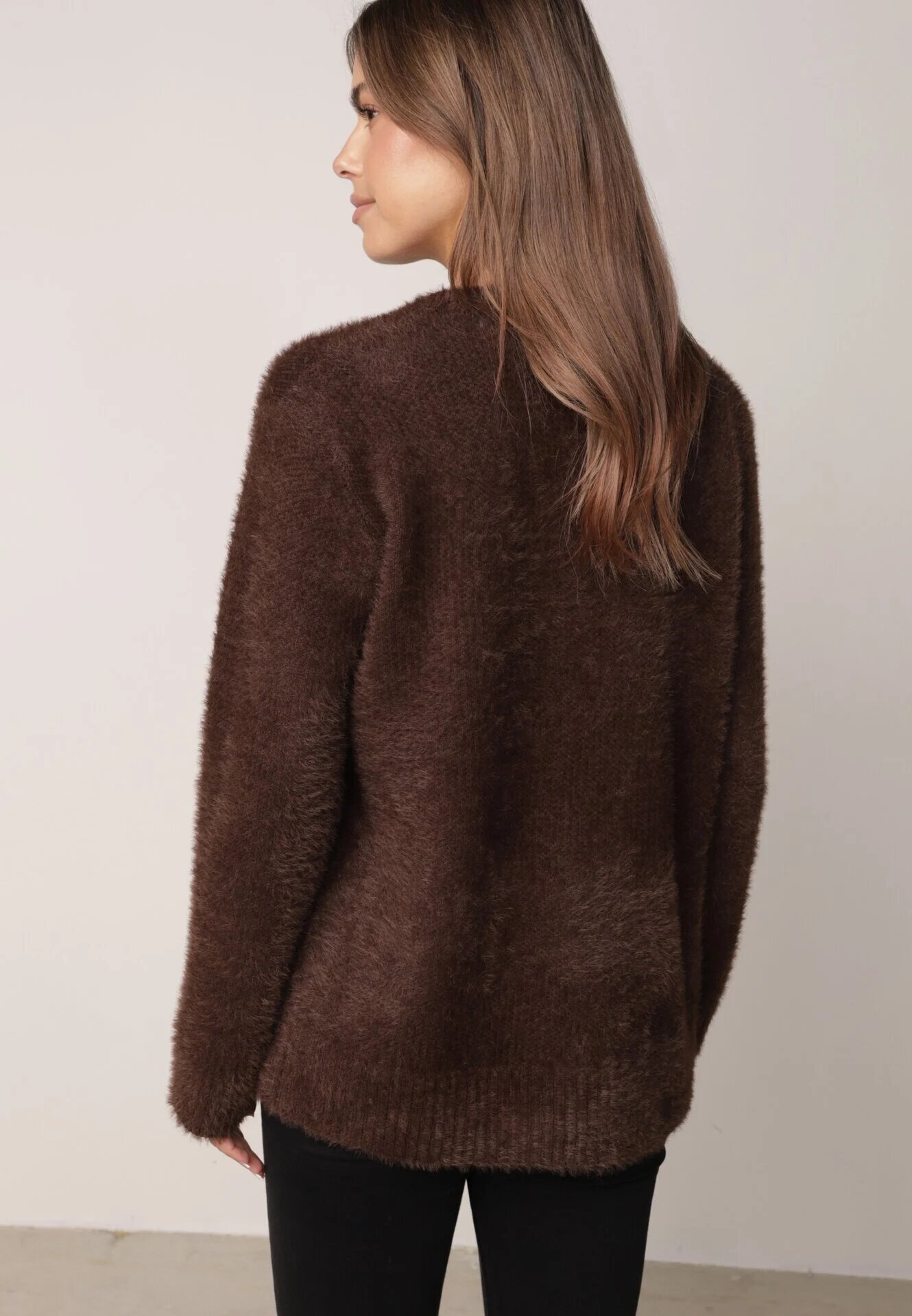 j&x Cardigan elegant cu fermoar din tricot pufos cu lână și bumbac bretele scurte Maro