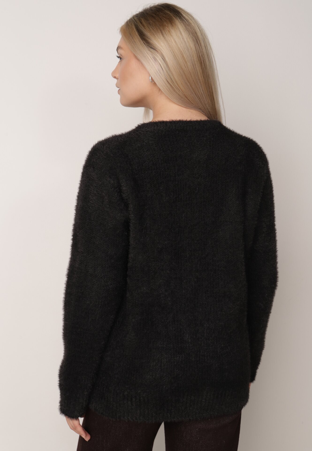 j&x Cardigan elegant cu fermoar din tricot pufos cu lână și bumbac bretele scurte Negru