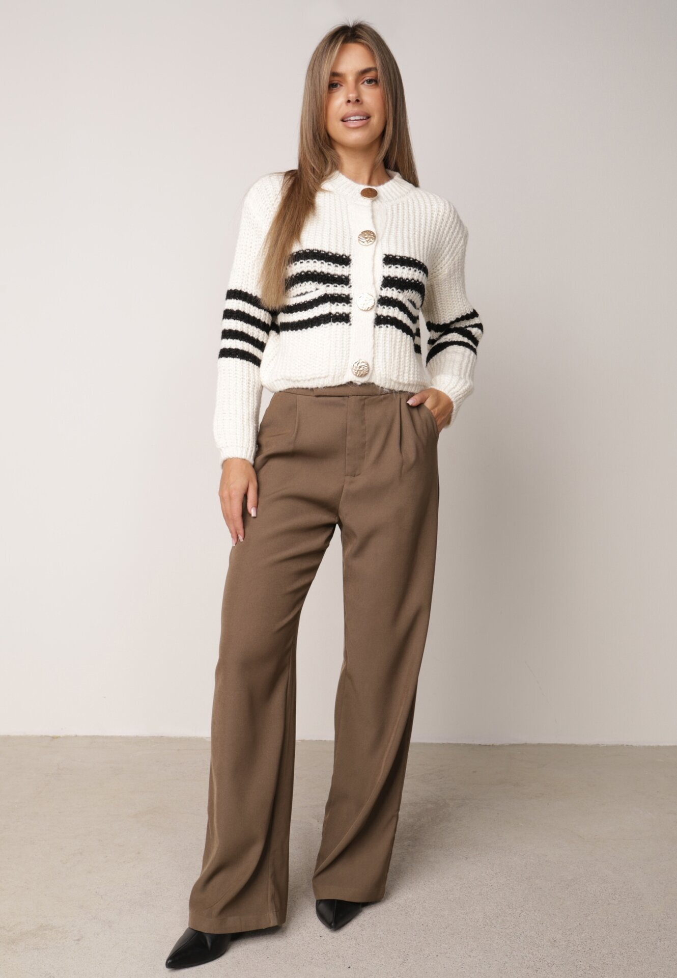 j&x Cardigan elegant cu lână în dungi Werise Bej deschis