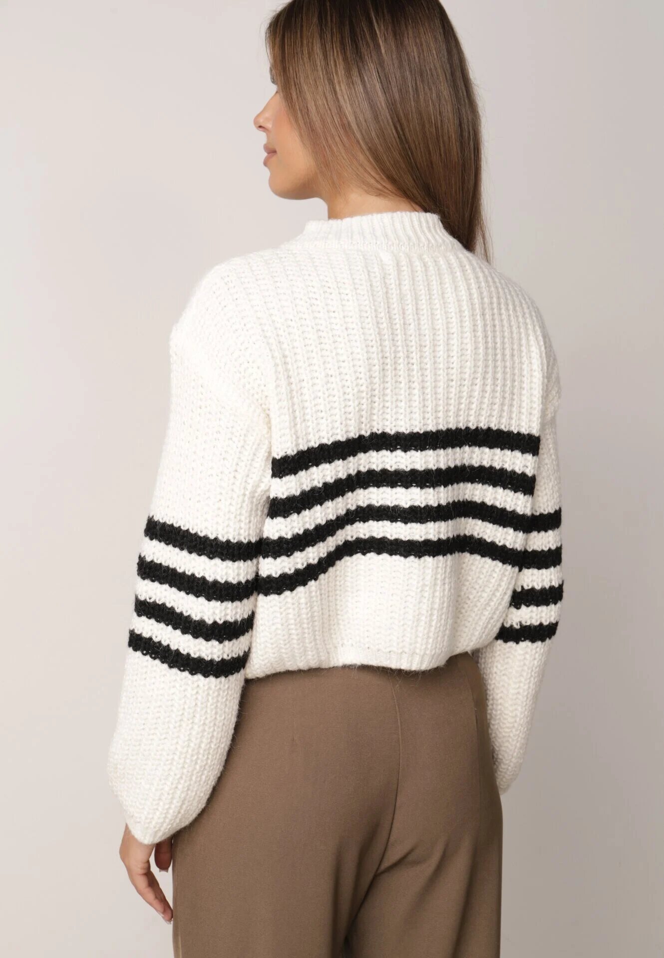 j&x Cardigan elegant cu lână în dungi Werise Bej deschis