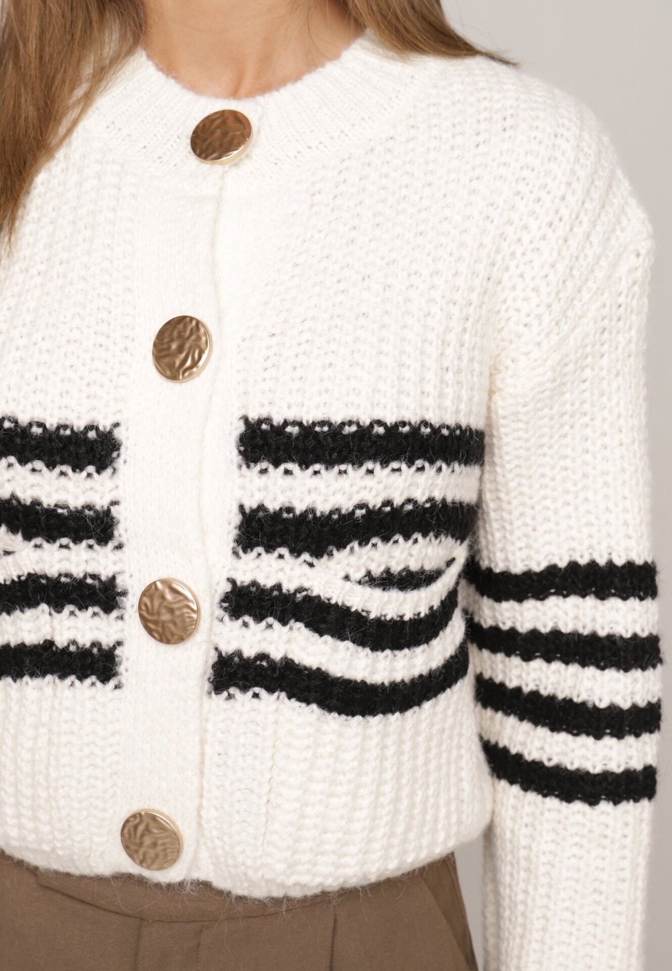 j&x Cardigan elegant cu lână în dungi Werise Bej deschis