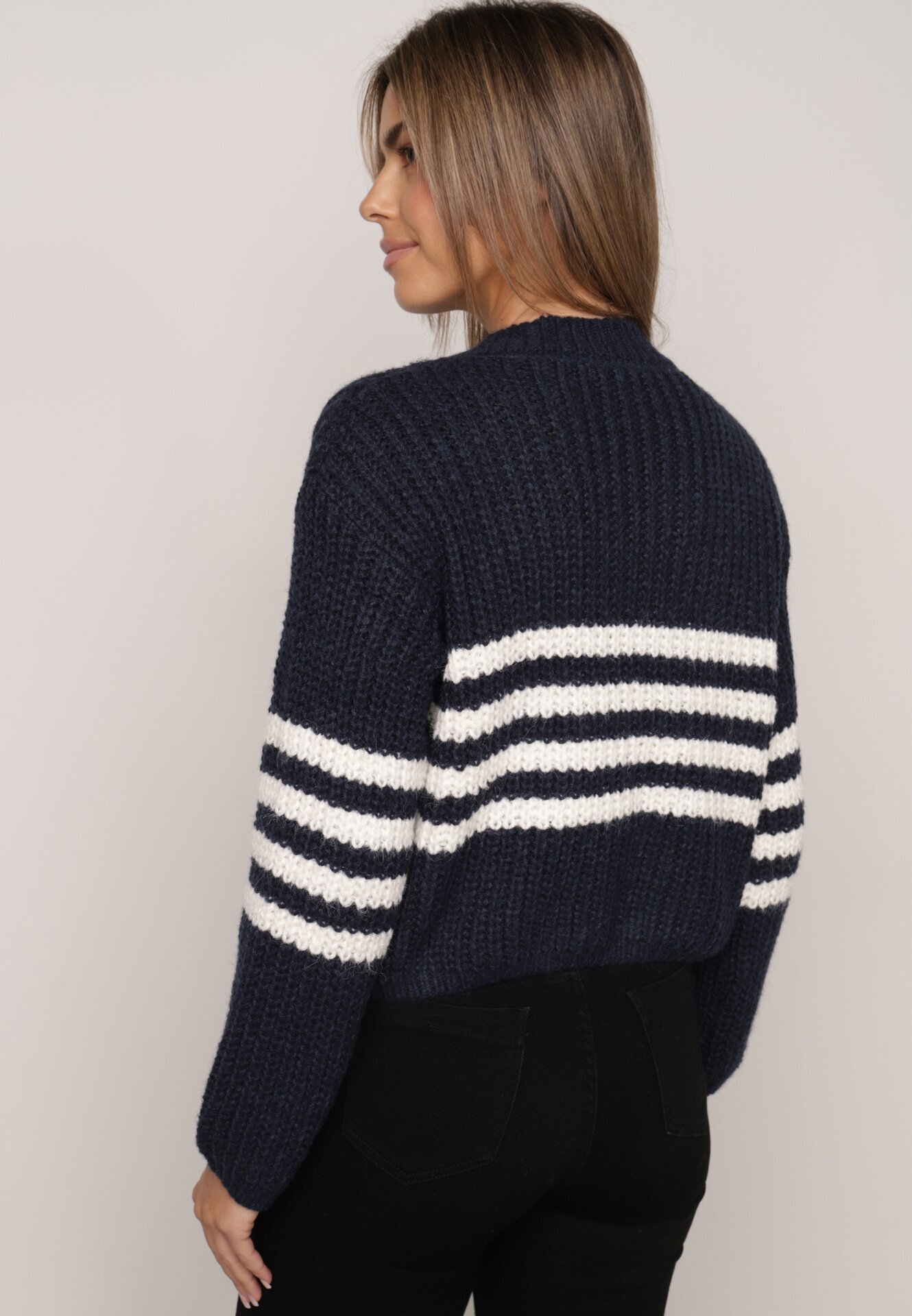 j&x Cardigan elegant cu lână în dungi Werise Bleumarin