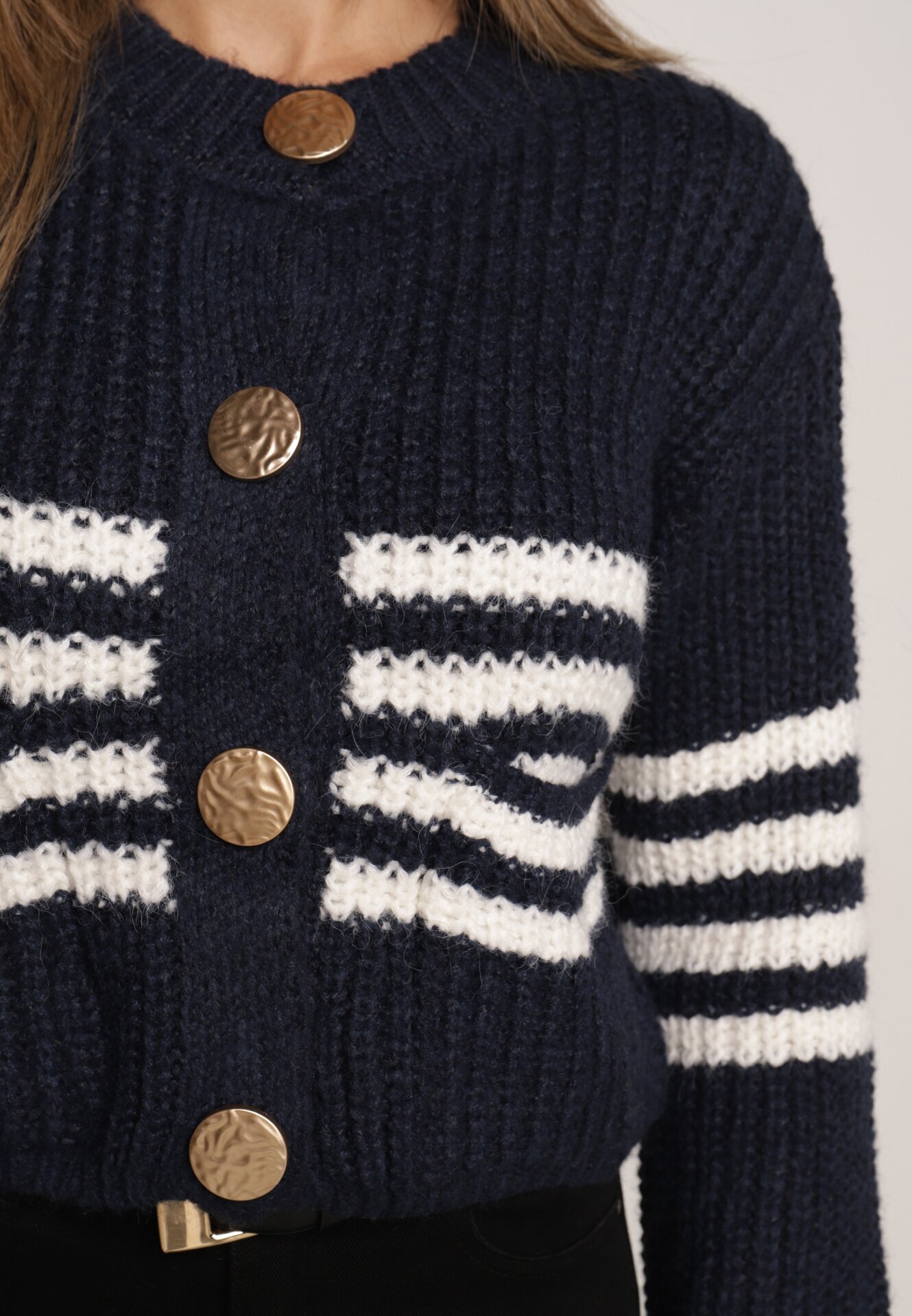 j&x Cardigan elegant cu lână în dungi Werise Bleumarin
