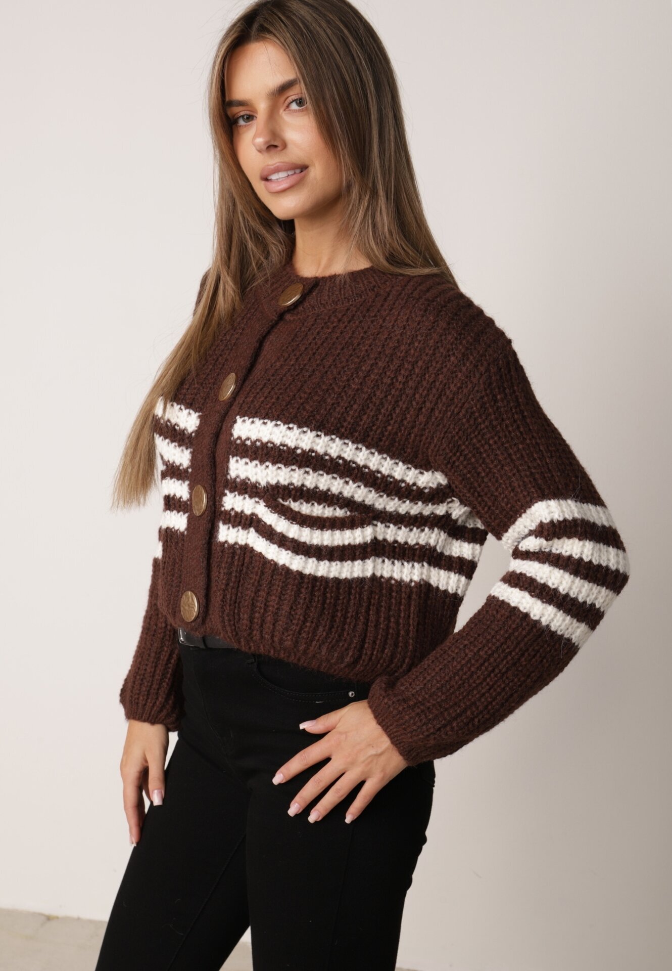 j&x Cardigan elegant cu lână în dungi Werise Maro